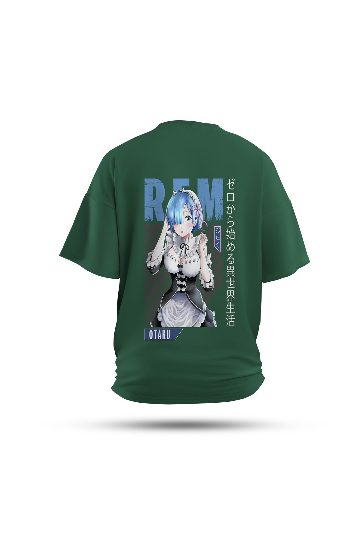 Zestia Unisex T-Shirt, Rem Anime Sırt Baskılı, Regular, %100 Pamuk, Yeşil T-Shirt No: 00169