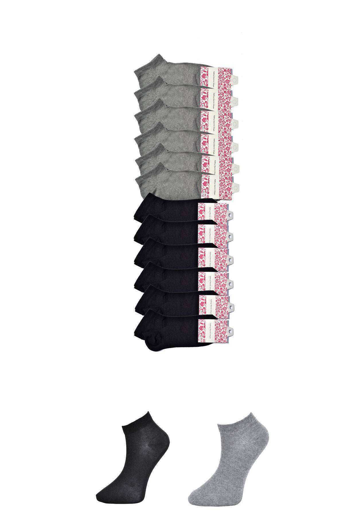 Shop58 Siyah ve Gri Kadın Bilek Çorap 12 çift