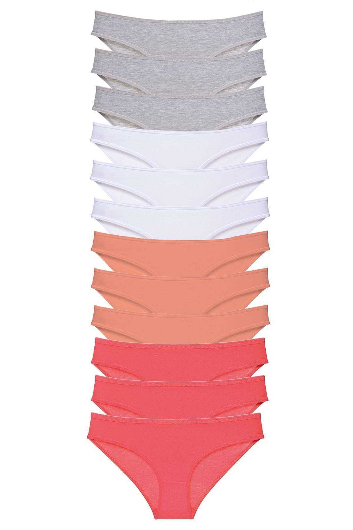 Shop58 12 adet Süper Eko Set Likralı Kadın Slip Külot Gri Beyaz Pudra Fuşya