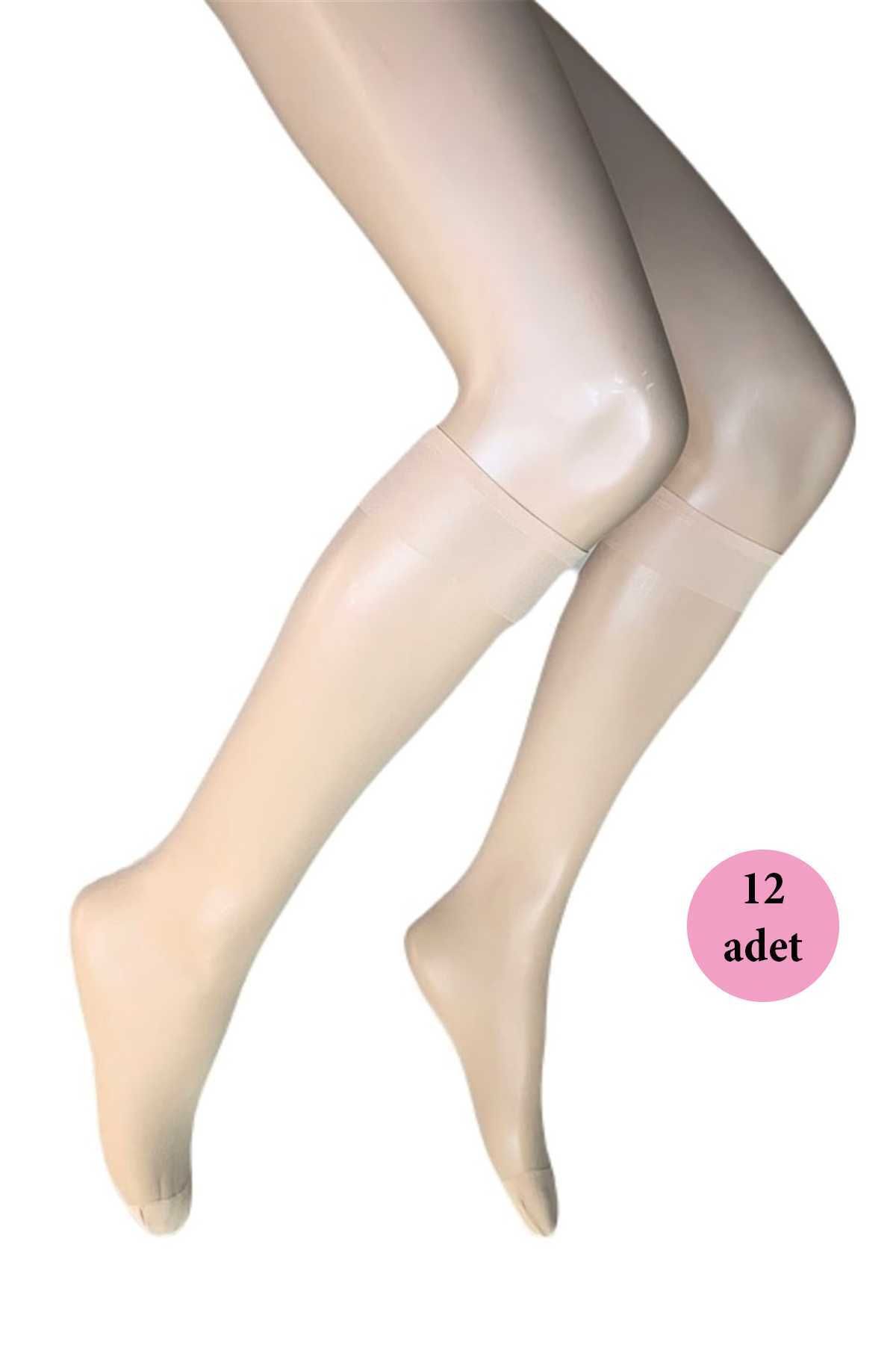 Shop58 12 Adet Parlak Dizaltı Kadın Çorap 15 Denye Ten 57