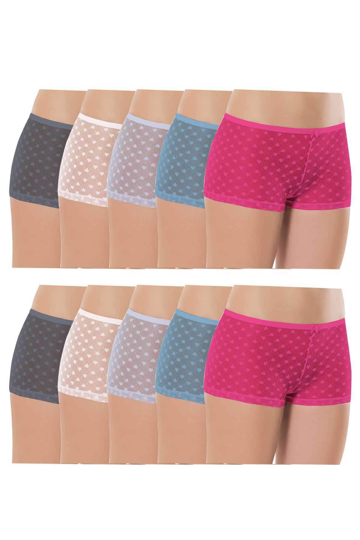 Shop58 10 Adet Kadın Komple Tül Dantel Boxer Külot