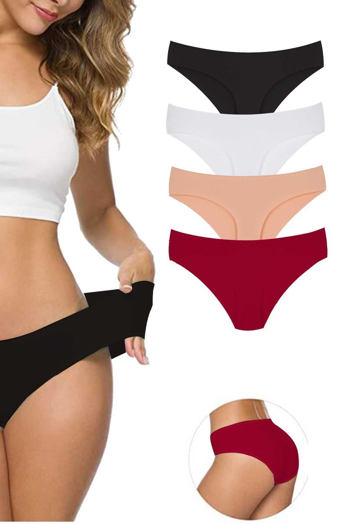 Shop58 4 Adet Kadın Dikişsiz Lazer Kesim Esnek İz yapmayan Külot S5
