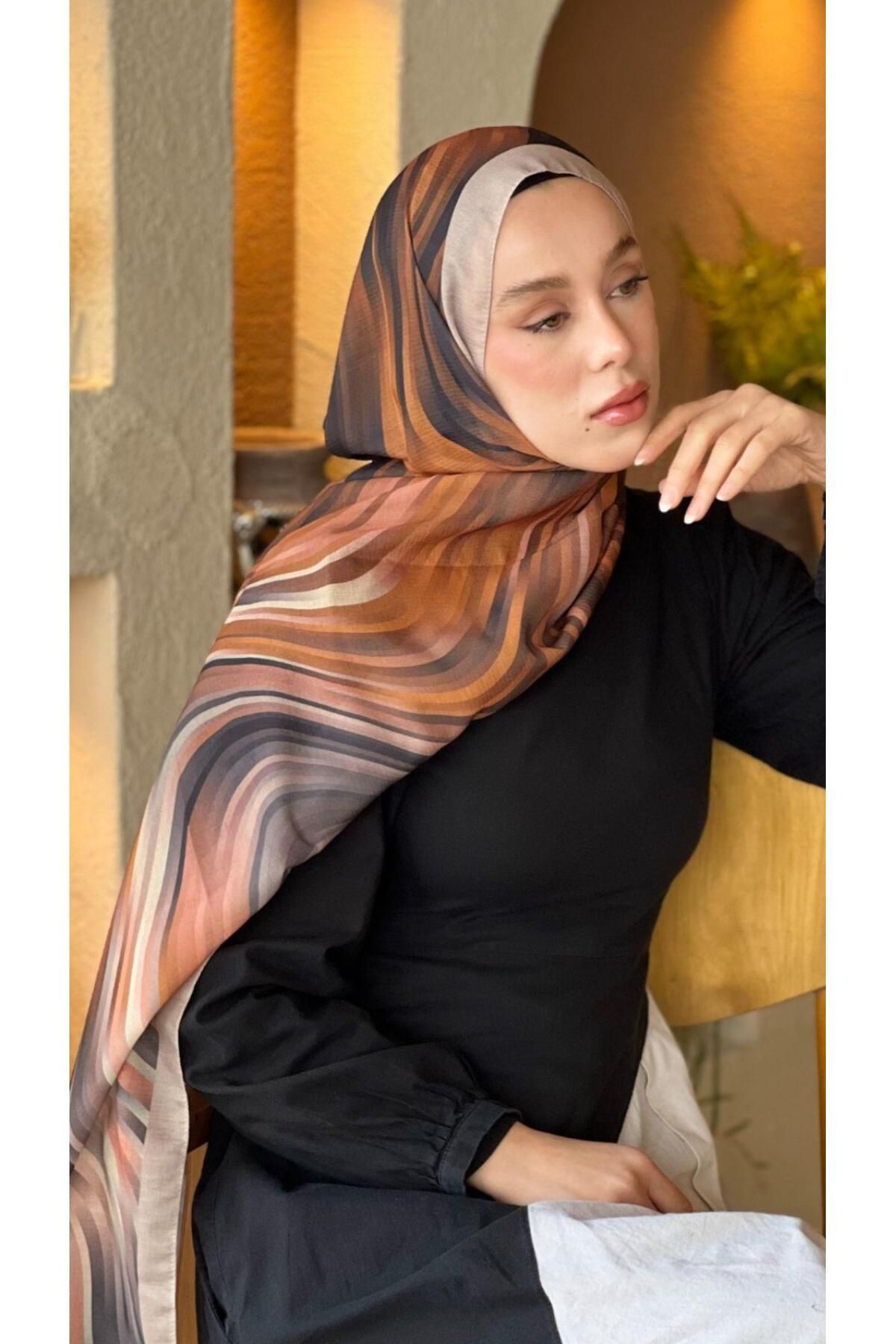 modayışığı Zebra Desen Turuncu Pamuklu Şal