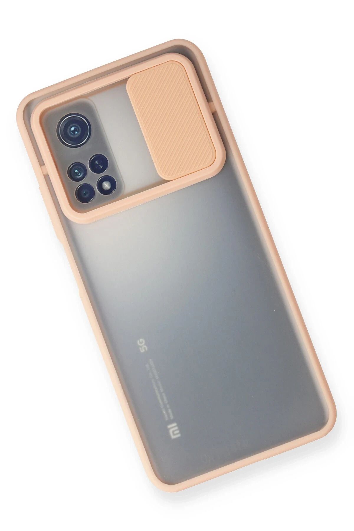 NewFace Xiaomi Mi 10T Kılıf Palm Buzlu Kamera Sürgülü Silikon - Pembe NRMSA