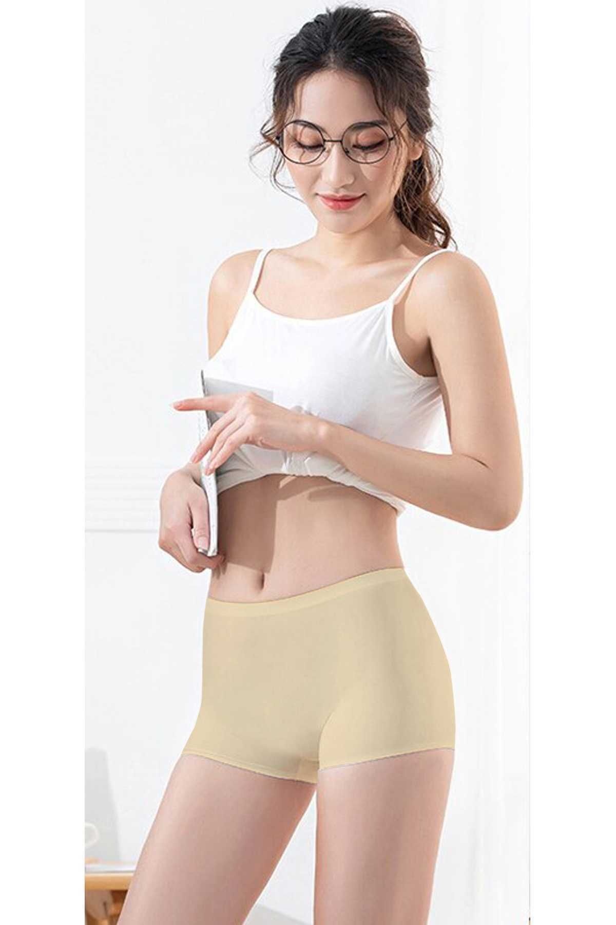 Shop58 Kadın Dikişsiz Görünmez İz Yapmaz Mini Şort Boxer Ten