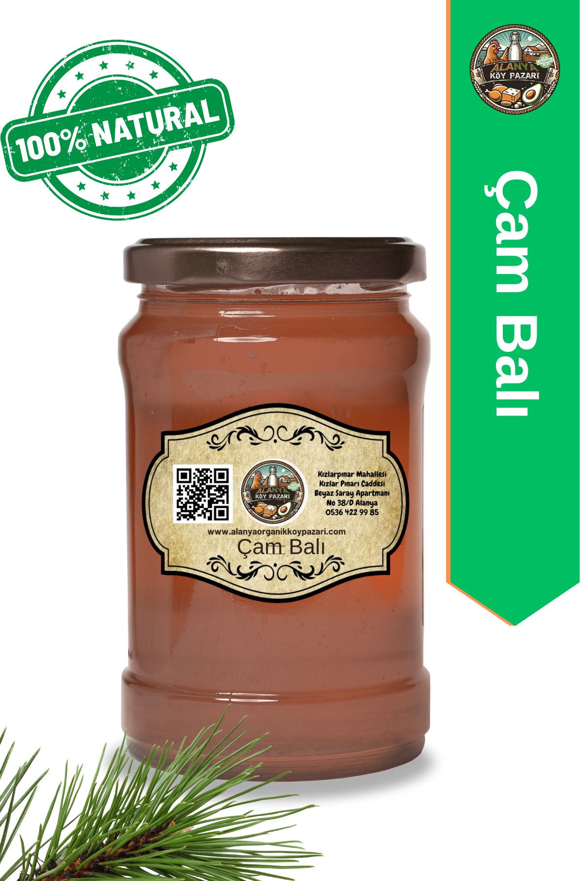 alanya organik köy pazarı %100 Doğal Çam Balı 800 gr – Katkısız, Soğuk Süzme, El Yapımı, Yoğun Aromalı ve Şifa Kaynağı