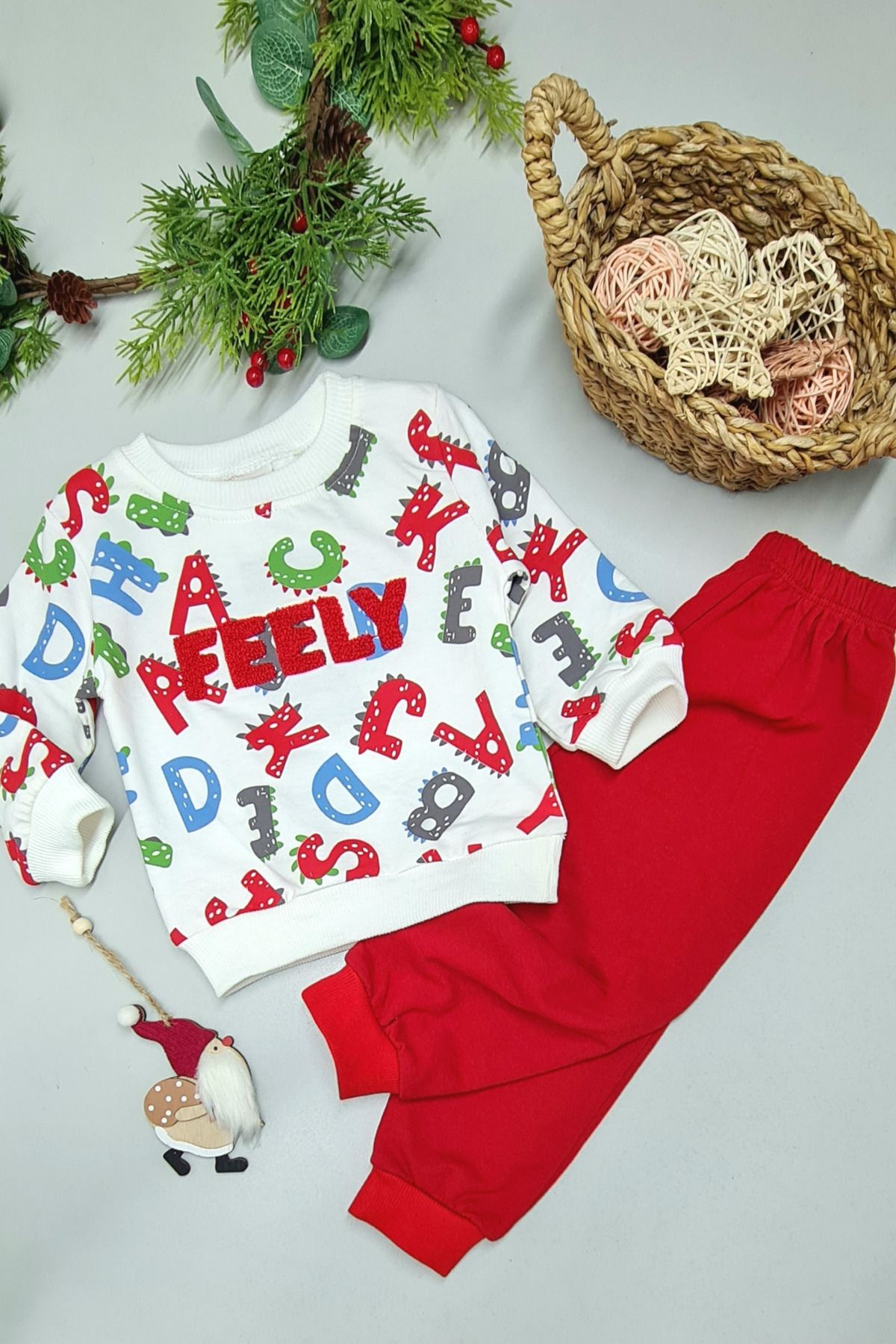 Shop58 2 İp Mevsime Uygun Kırmızı Bebek Eşofman Takımı
