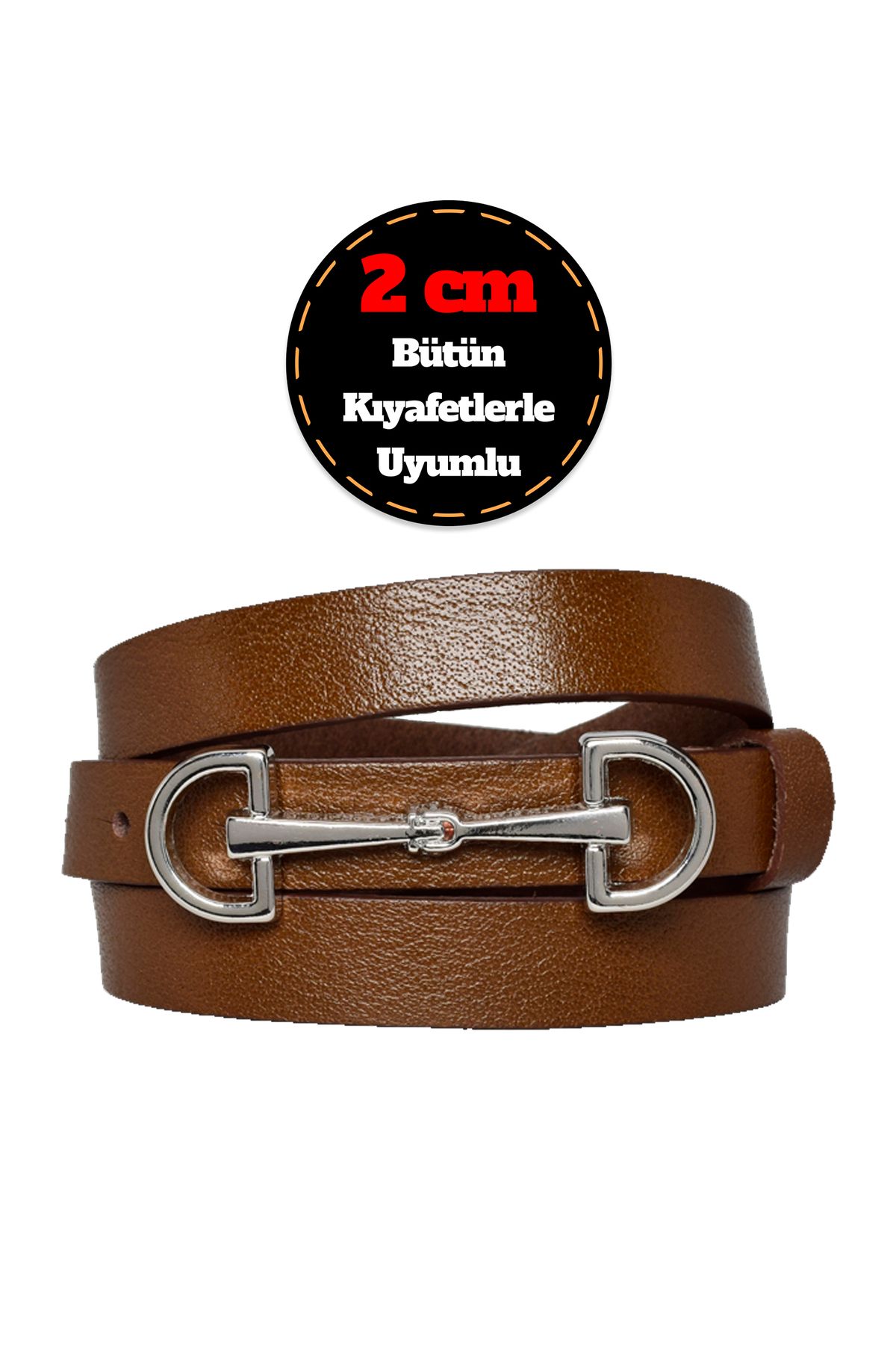 GoDeri-100% Genuine Leather, Silver Buckle Thin 2 cm Light Brown Women's Belt; Dress, Pants BeltD&D 1