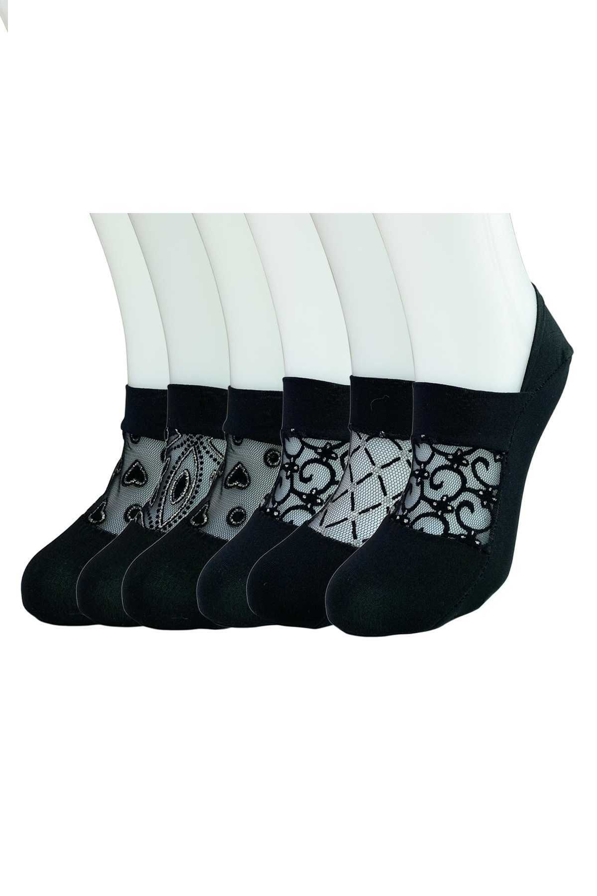 Shop58 6 Adet Önü Transparan Kadın Fantezi Desenli Babet Çorap