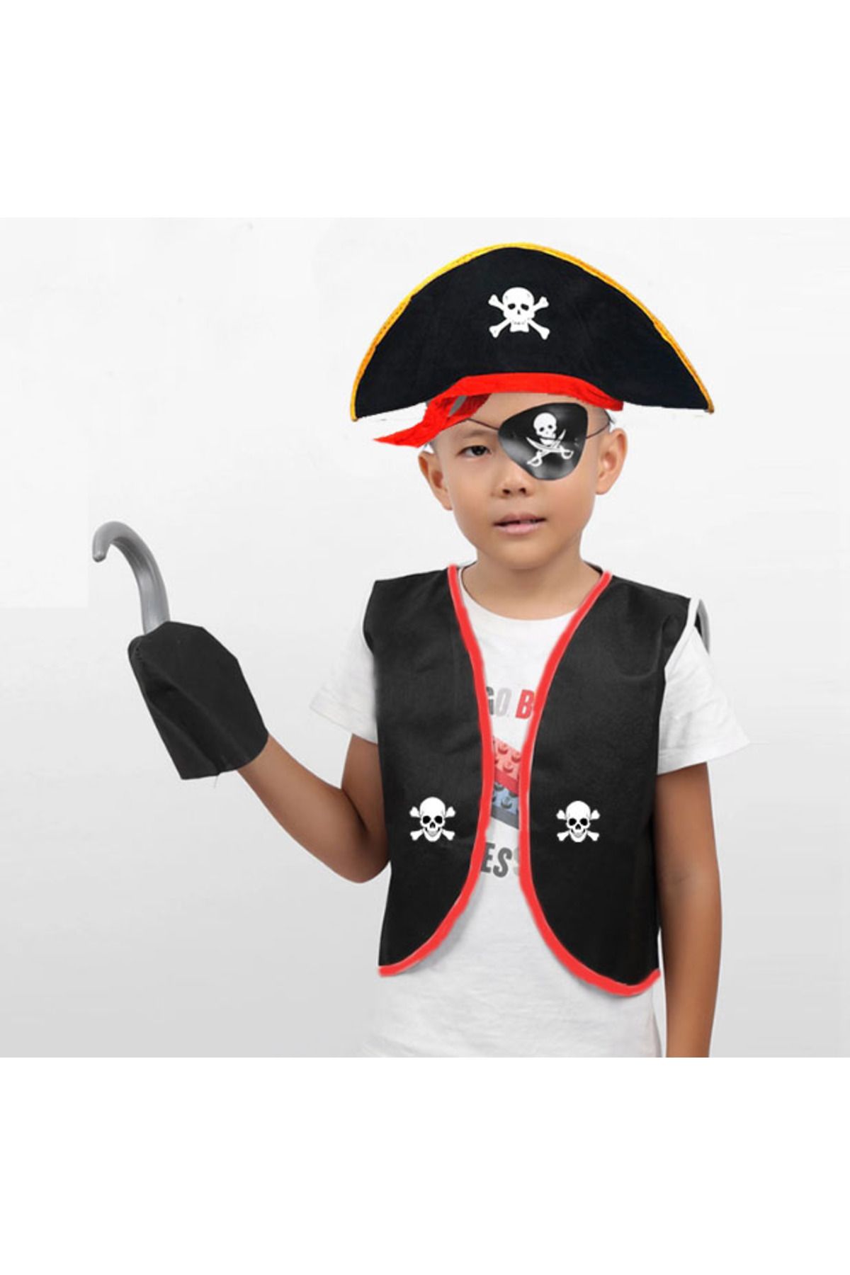 CPU ELEKTRONİK Korsan Yelek + Şapka + Kanca + Maske Çocuk Boy 4-6 Yaş
