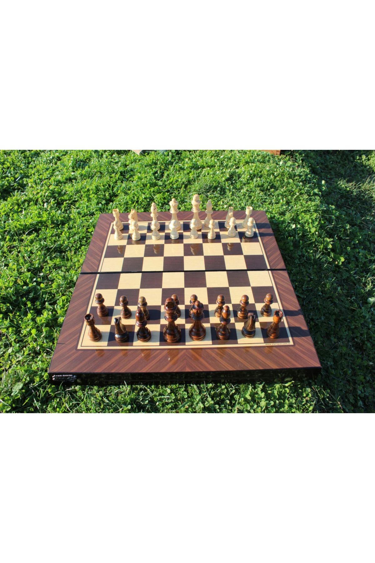 E orient-Large Size 50cm Walnut Veneer Patterned Premium Wooden Backgammon Set - Wooden Chess Set 5