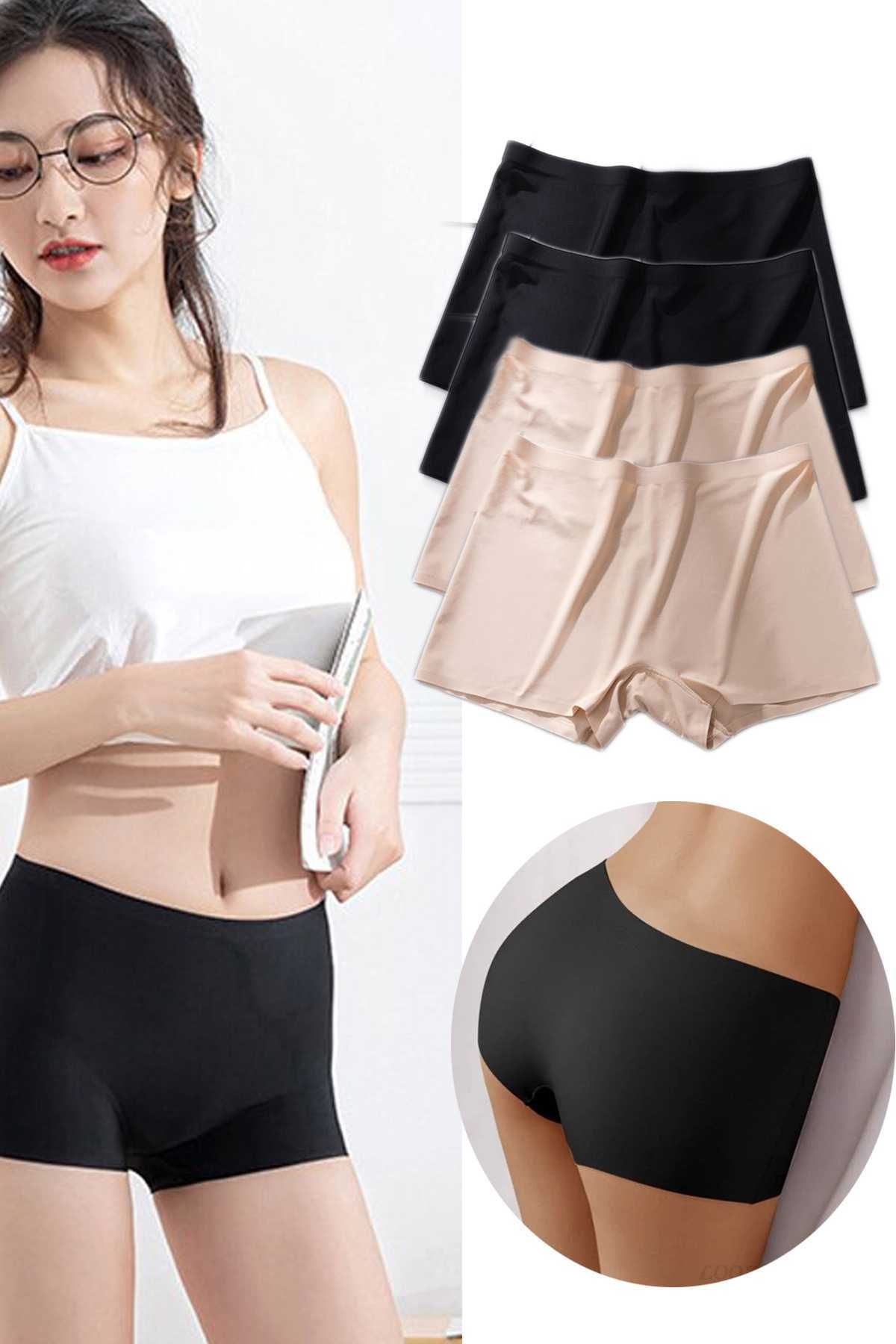 Shop58 4 Adet Kadın Dikişsiz Görünmez İz Yapmaz Mini Şort Boxer Siyah Ten