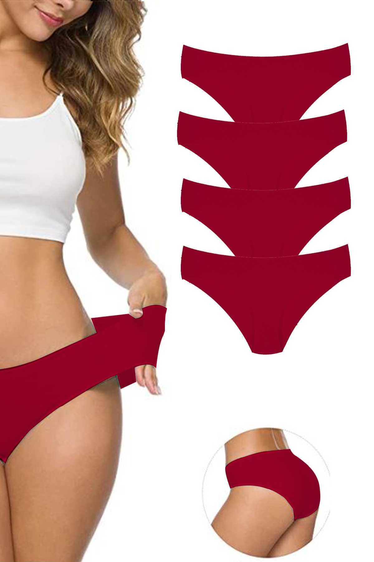 Shop58 4 Adet Kadın Dikişsiz Lazer Kesim Esnek İz yapmayan Külot Bordo