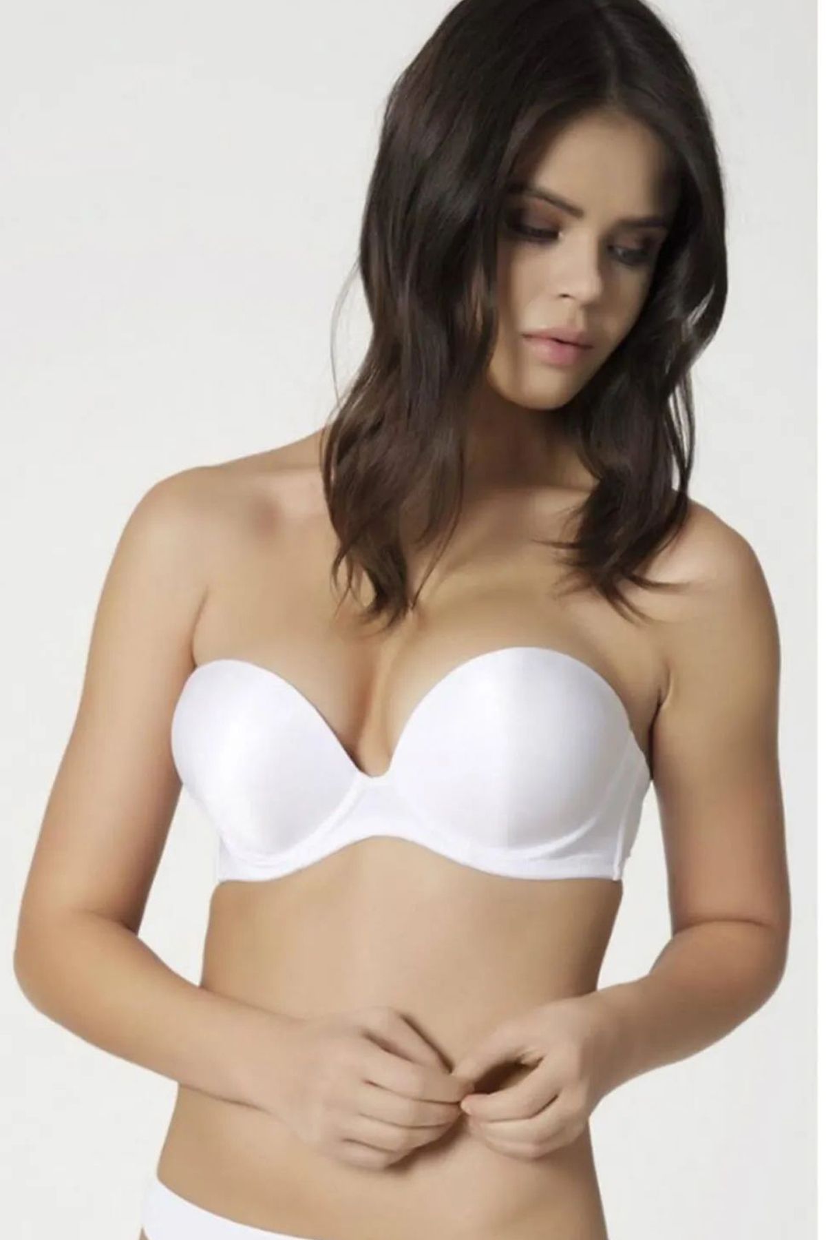 Shop58 Orkide Kadın Beyaz Full Push-up 2 Beden Büyüten Dolgulu Straples Sütyen Cindy