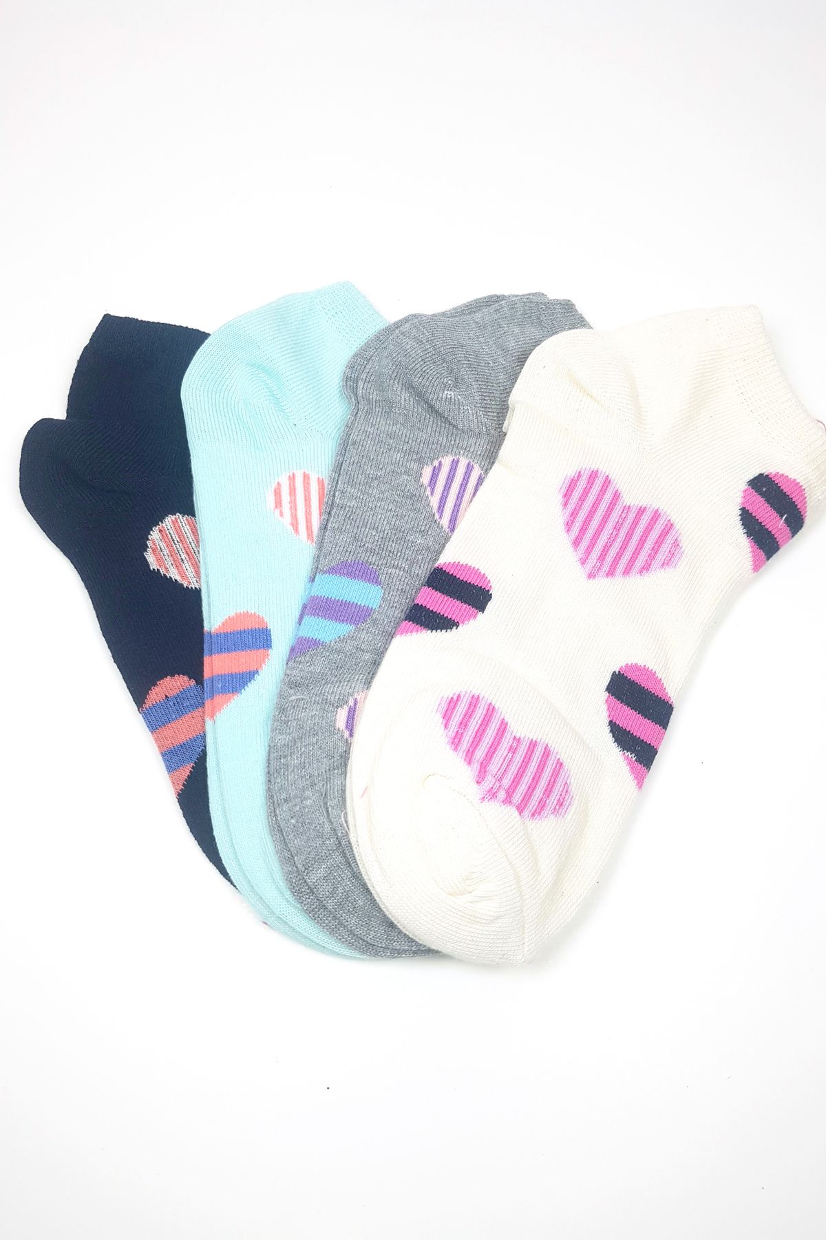 Shop58 Kadın Bilek Çorap Yazlık Pamuklu Yumuşak Kalp Desen 4 Çift