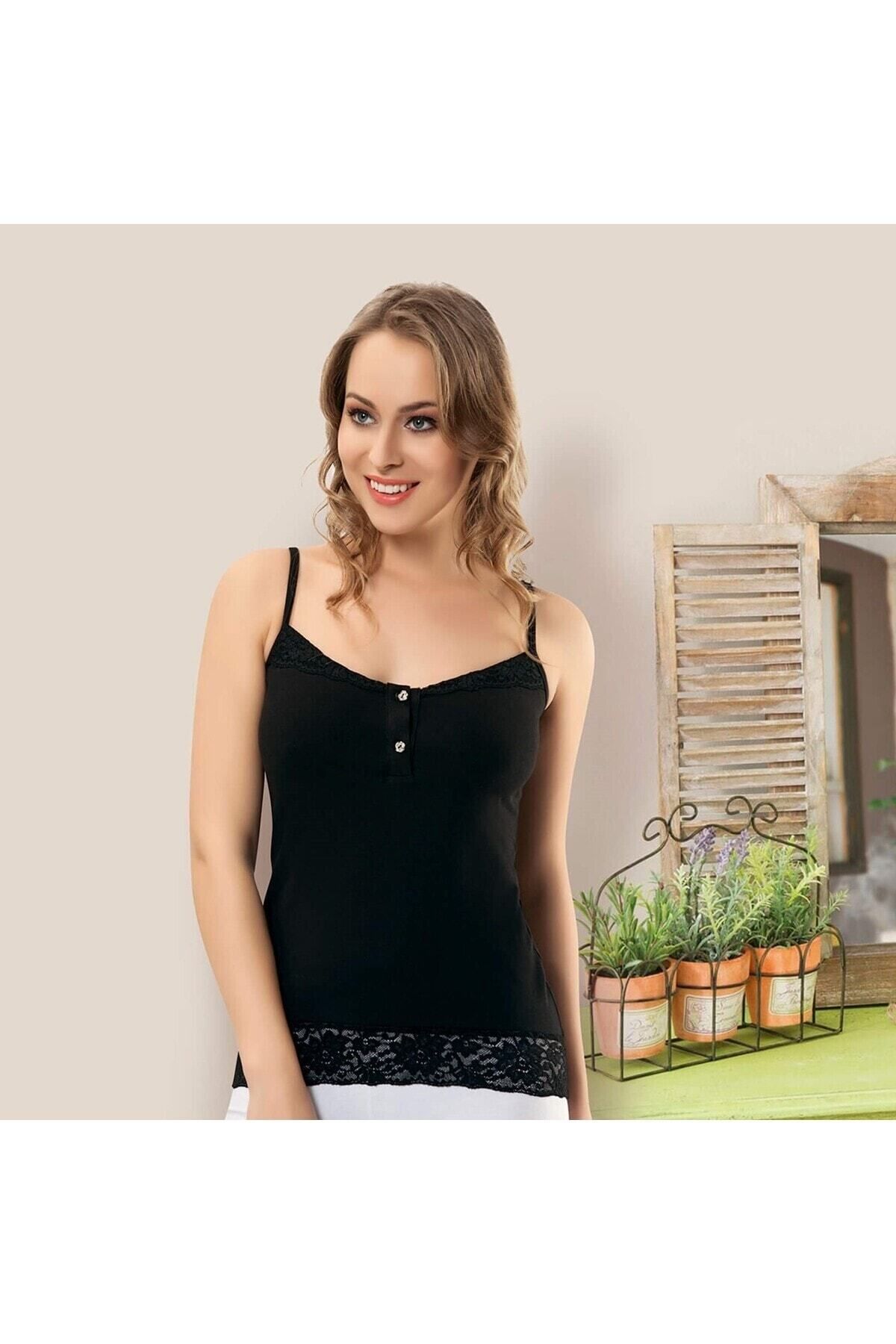 inkasole Ince Askılı Dantelli Kadın Atlet 168 Siyah