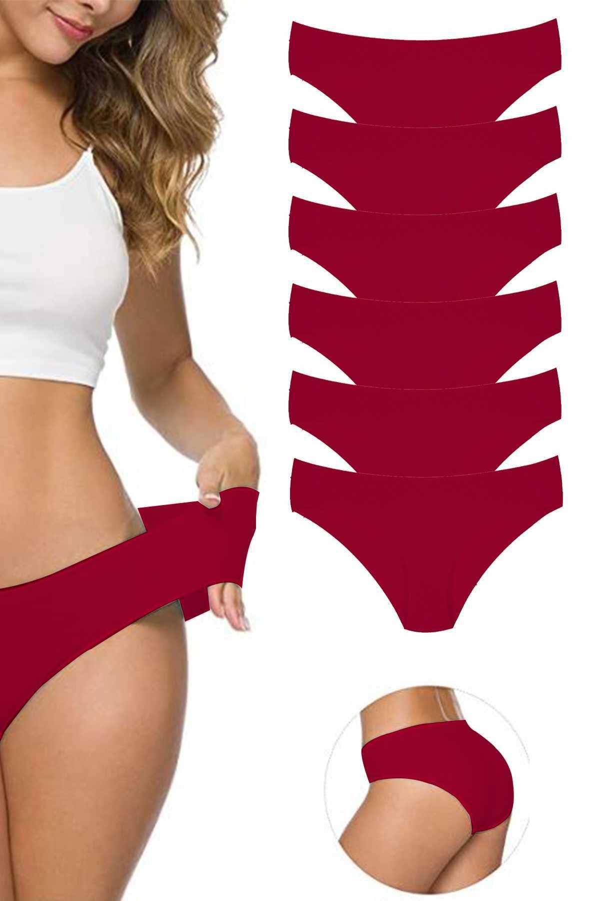 Shop58 6 Adet Kadın Dikişsiz Lazer Kesim Esnek İz yapmayan Külot Bordo