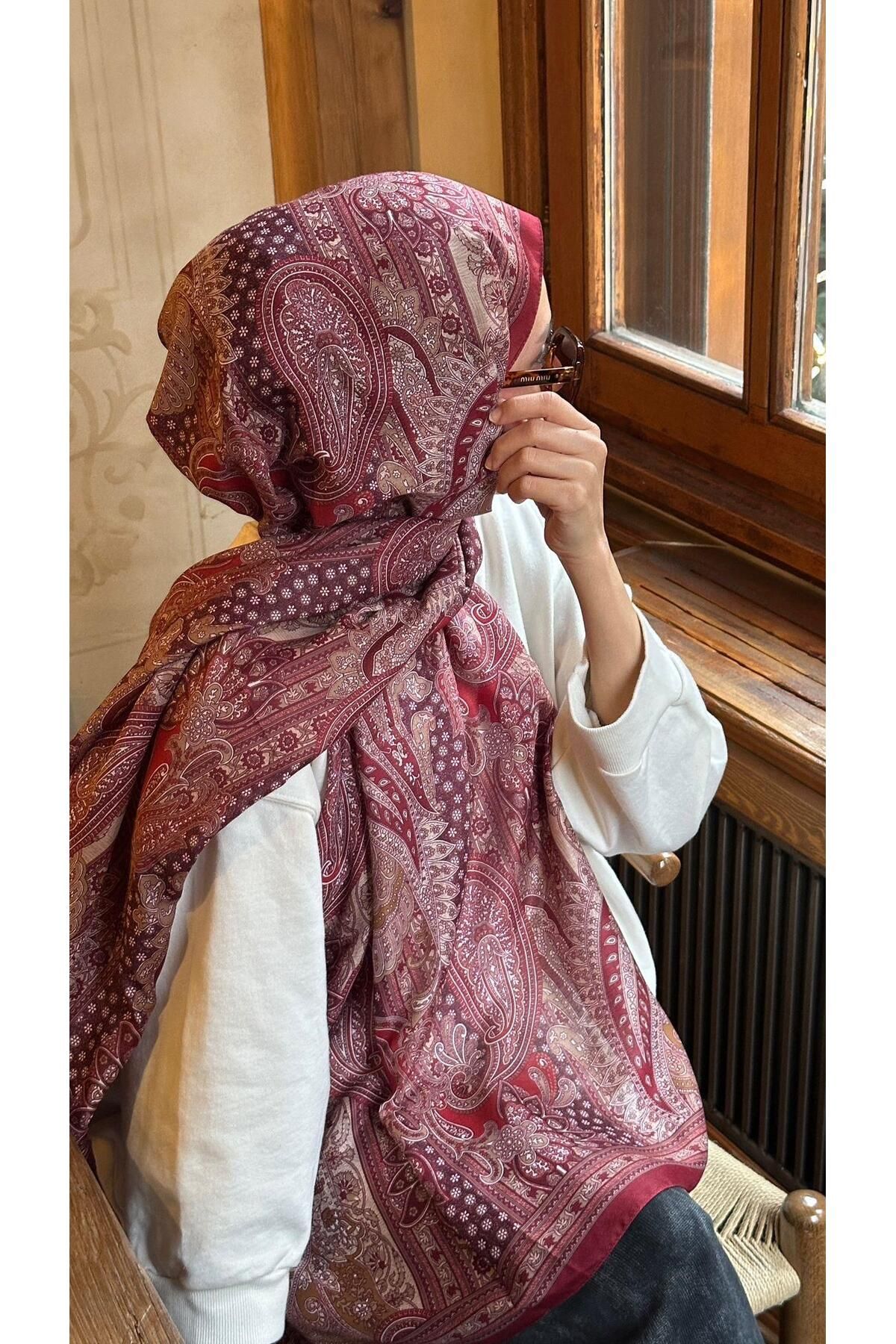 modayışığı Line Bordo Pearl Soft Pamuk Şal