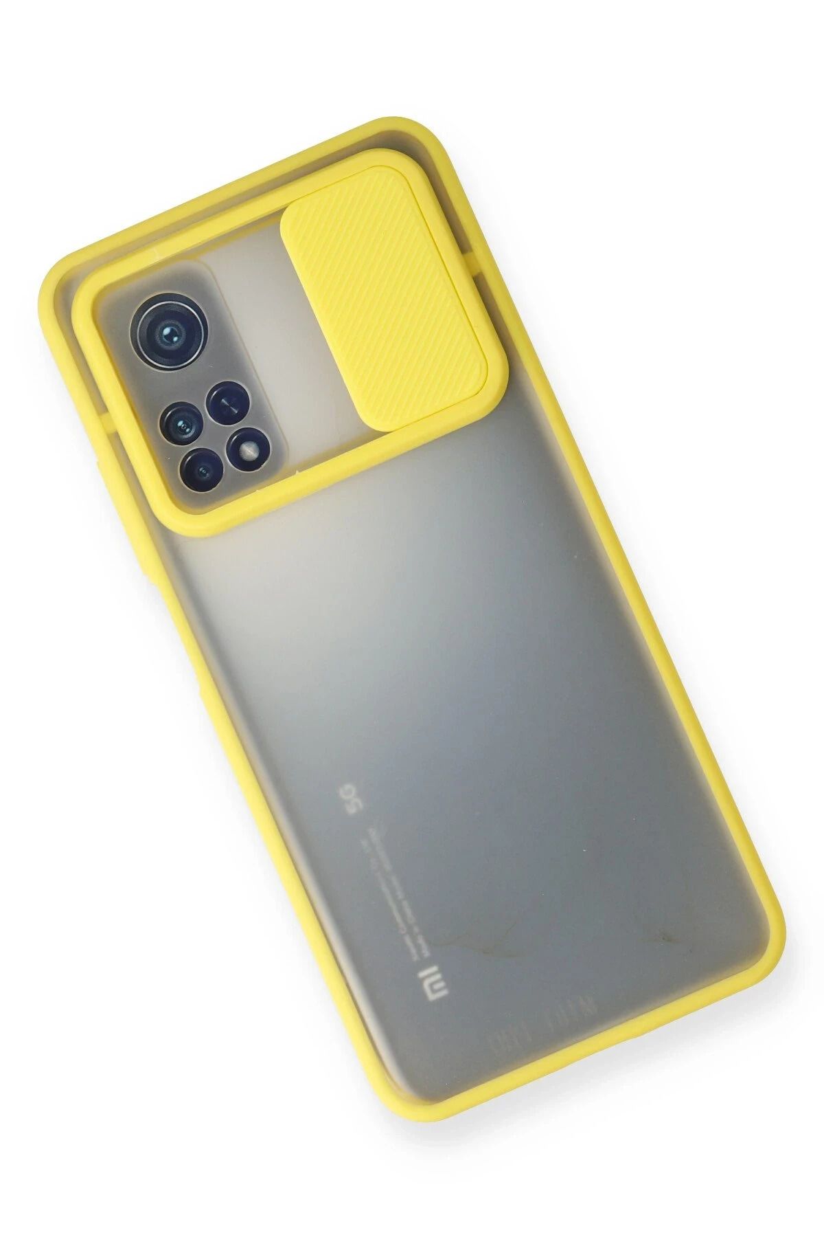 NewFace Xiaomi Mi 10T Kılıf Palm Buzlu Kamera Sürgülü Silikon - Sarı NRMSA
