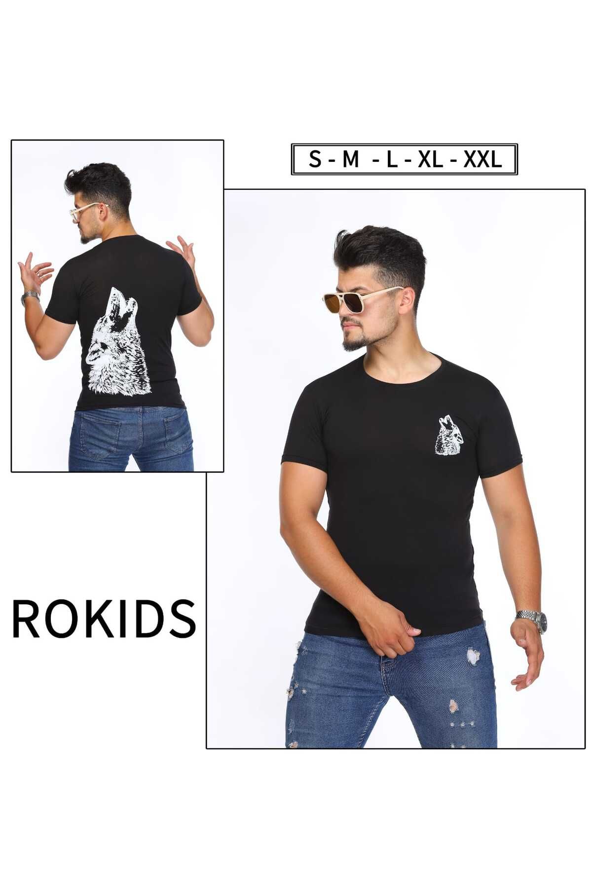 RO KİDS RO KIDS Ön Arka Baskılı Kurt Baskılı Regular Fit %100 Pamuk T-Shirt