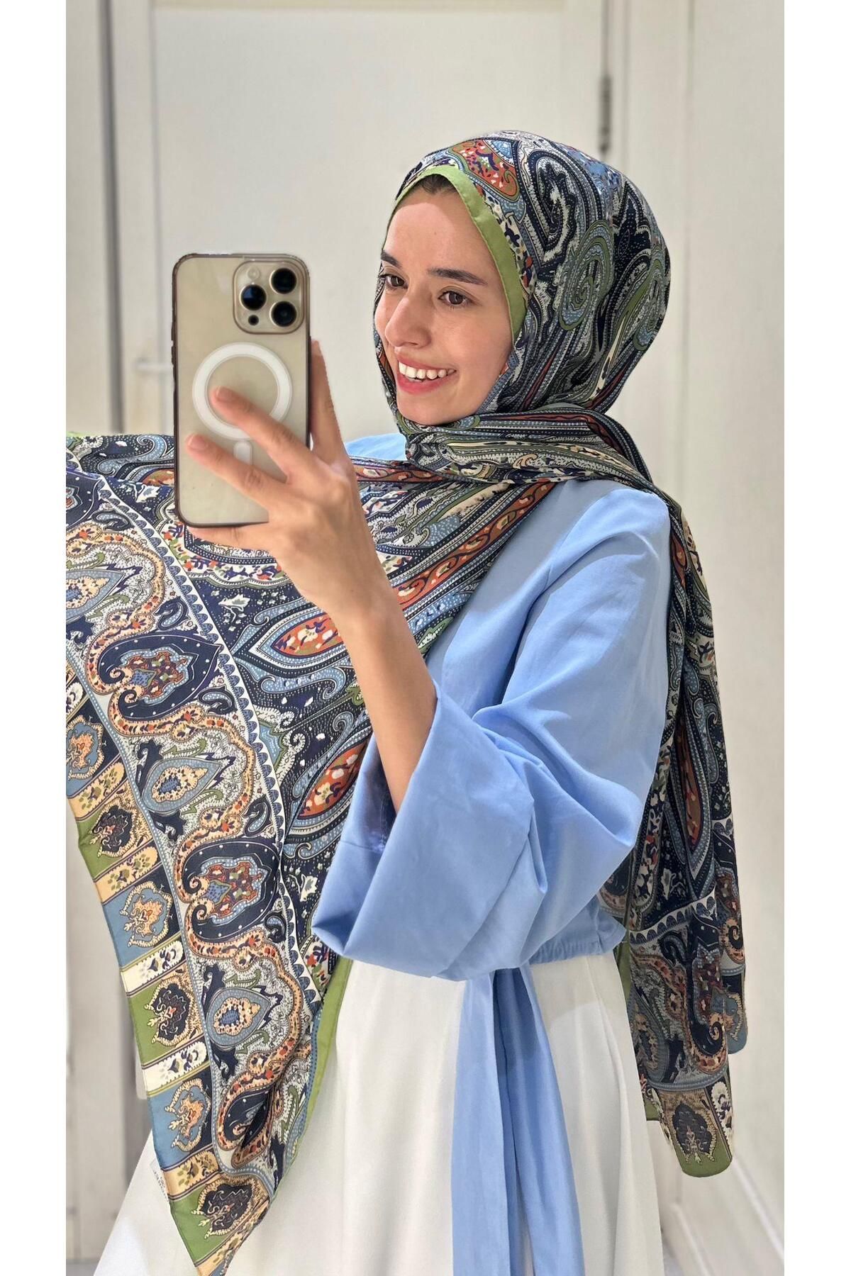 modayışığı Desenli Krep Yeşil Şal