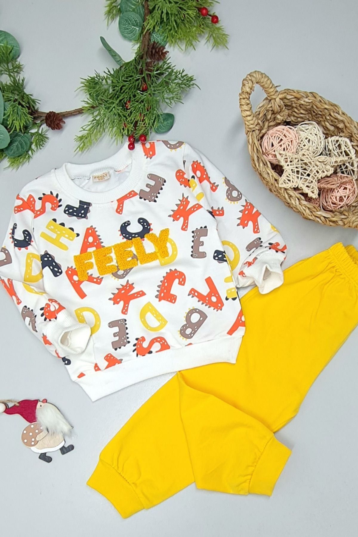 Shop58 2 İp Mevsime Uygun Sarı Bebek Eşofman Takımı