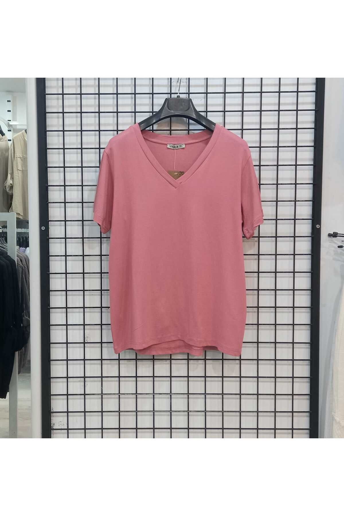 Butik Şans Kısa Kollu V Yaka Viskon Penye Basic T-Shirt