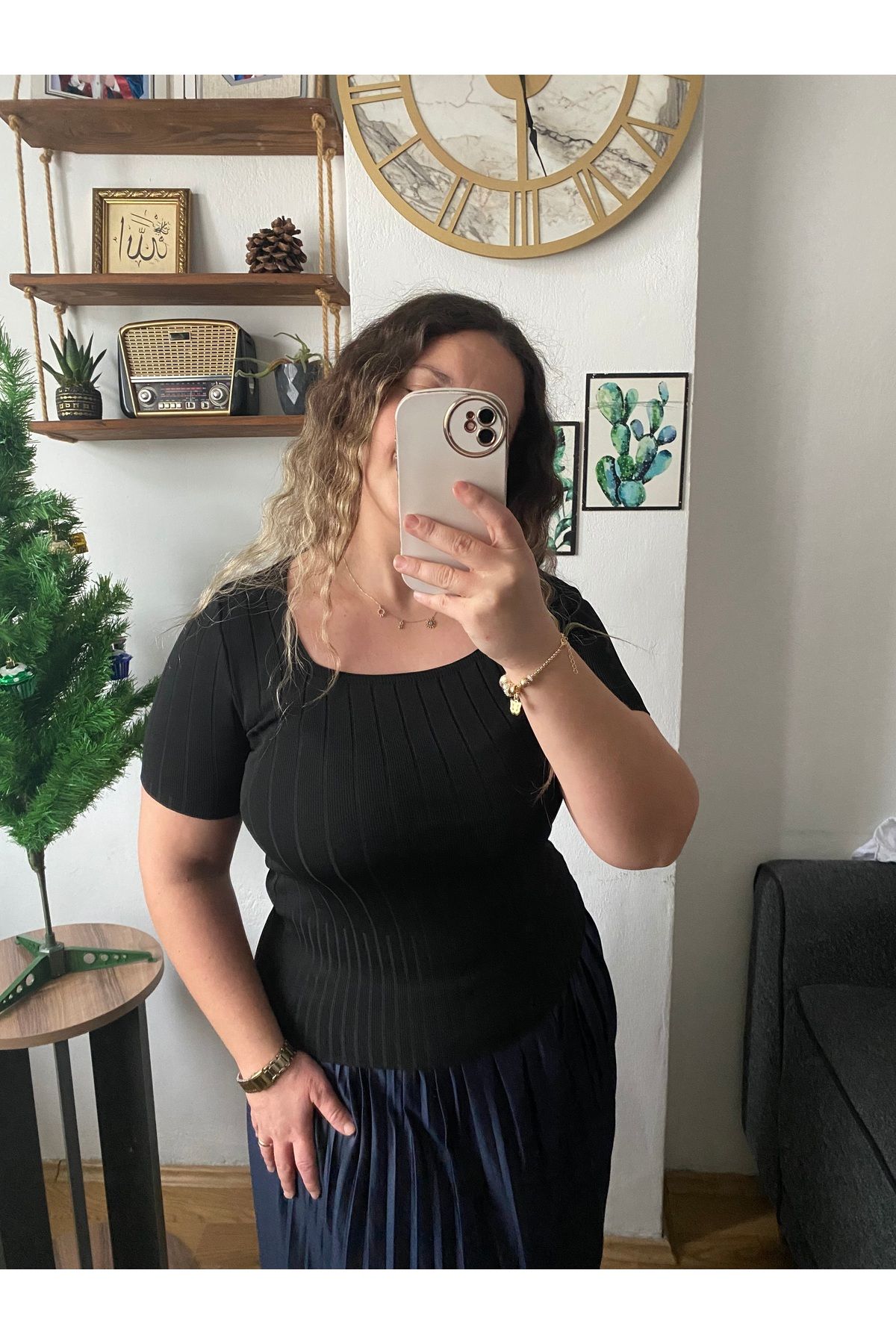 Tisya butik Kare Yaka Kısa Kollu Fitilli Bluz