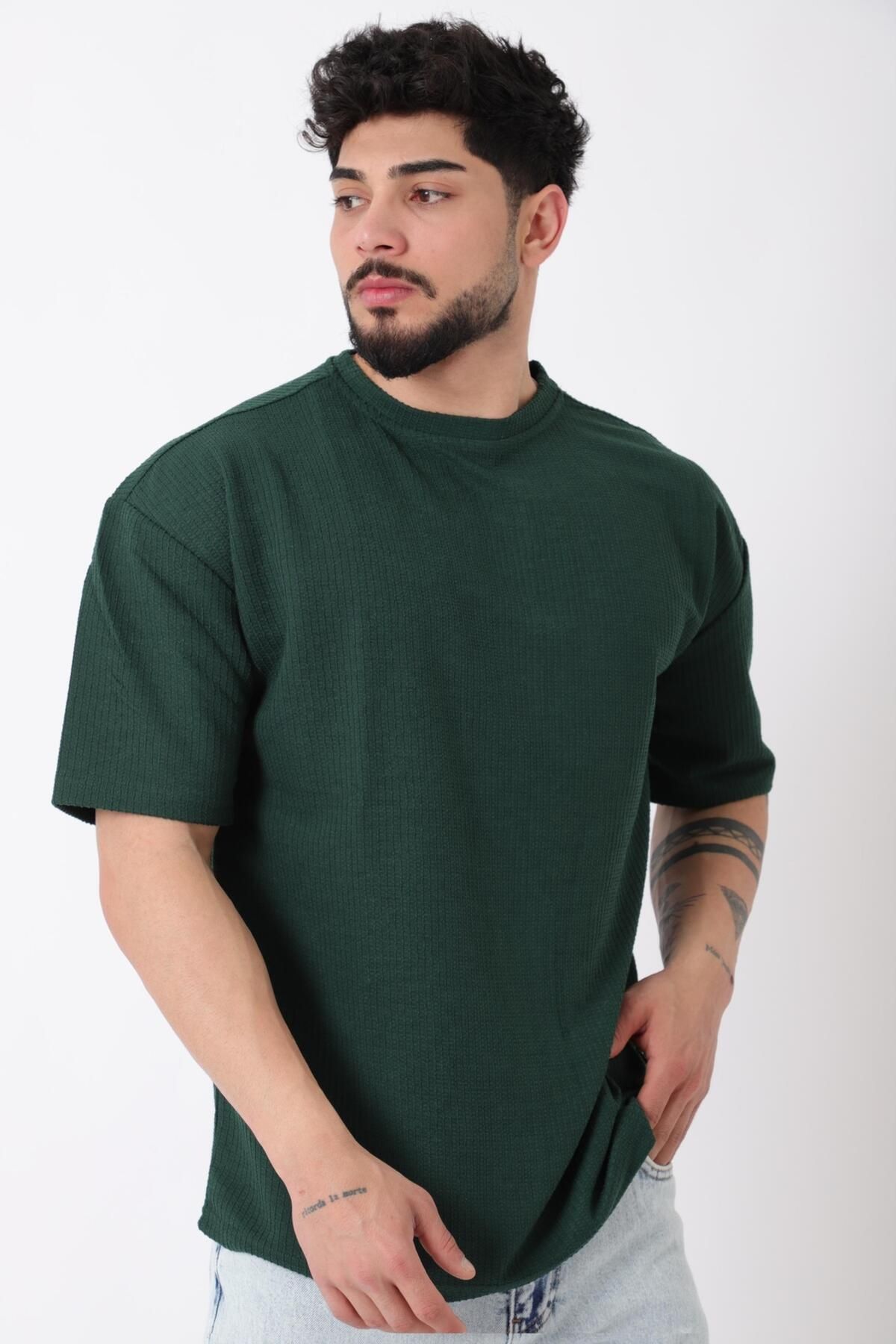 Stilkombin Petekli Model Bisiklet Yaka Oversize Tişört STU-2468_30462