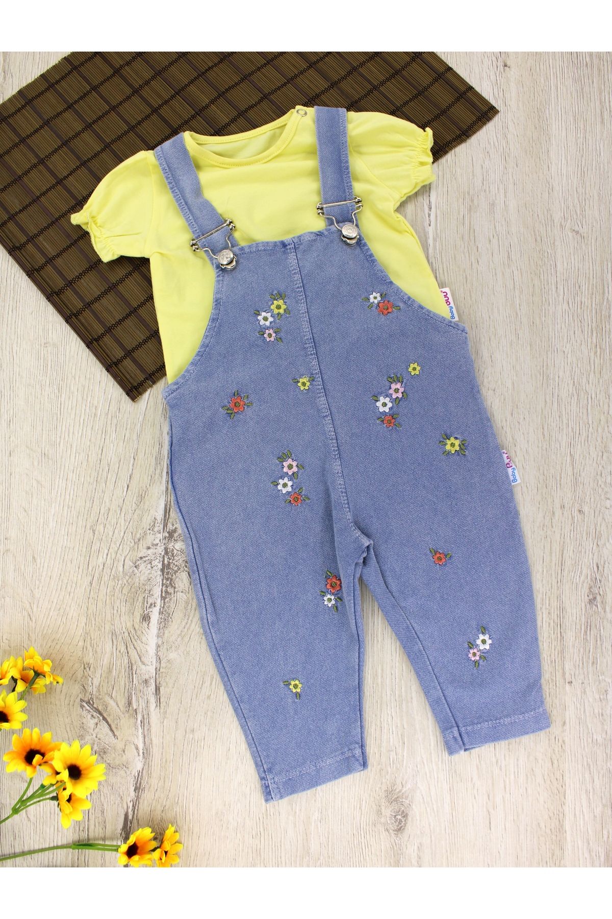 EYMİRGİYİM Çiçekli Salopet Kız Bebek Çocuk 6/9 Ay, 9/12 Ay, 12/18 Ay, 18/24 Ay