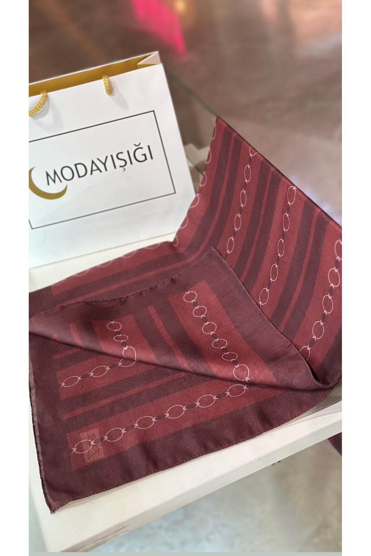 modayışığı Zincir Desen Bordo Pamuklu Şal