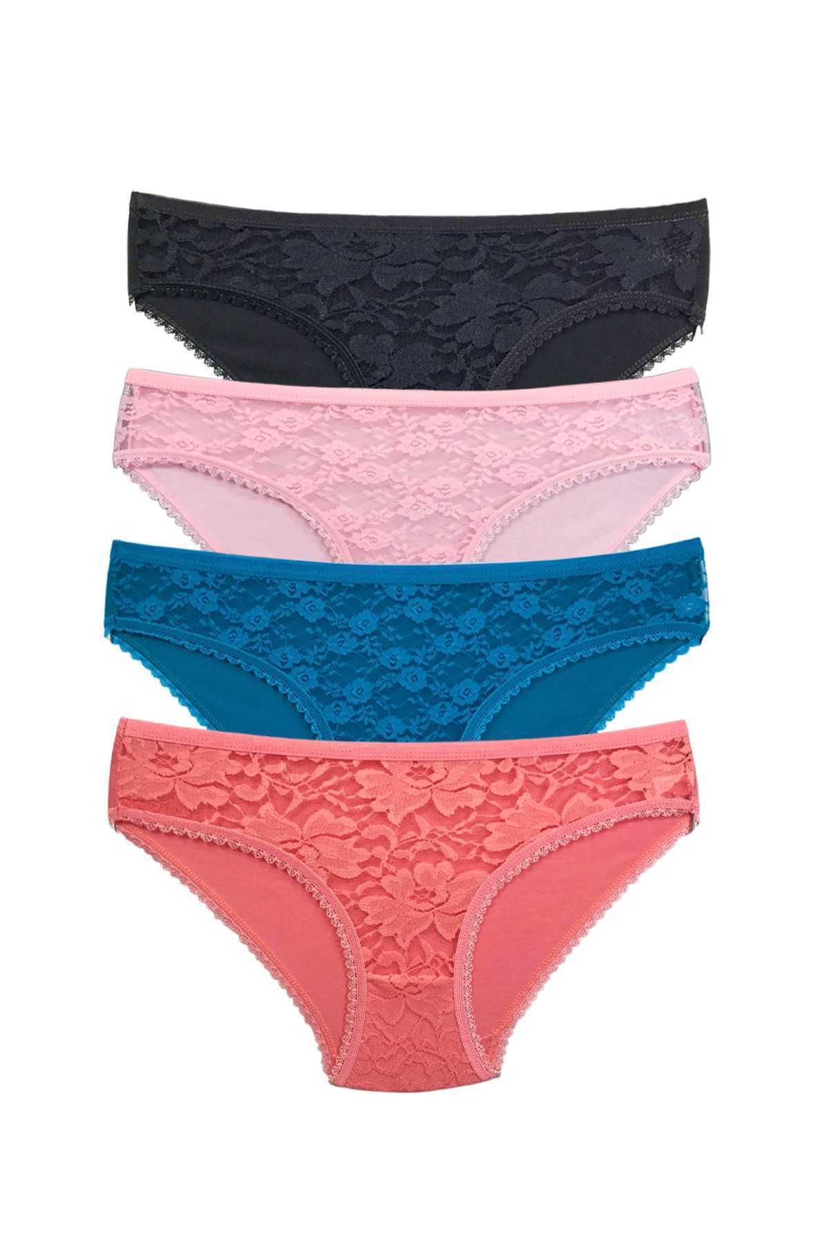 Shop58 4 Adet Önü Dantelli Transparan Kadın Slip Külot S218