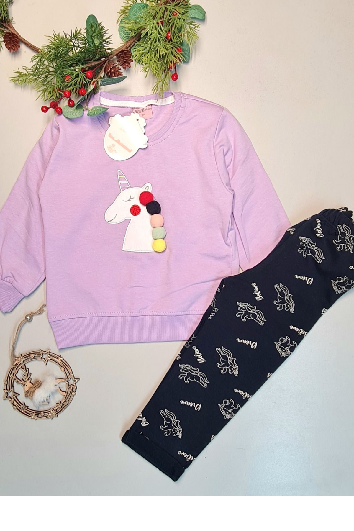 Shop58 Lila Çocuk Eşofman Takımı 2 ip içi Şardonlu Hediyelik Çocuk Giyim