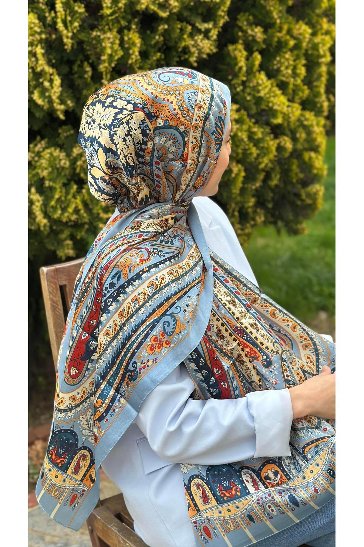 modayışığı Etnik Marka Bebe Mavi İthal Vual İpek Şal