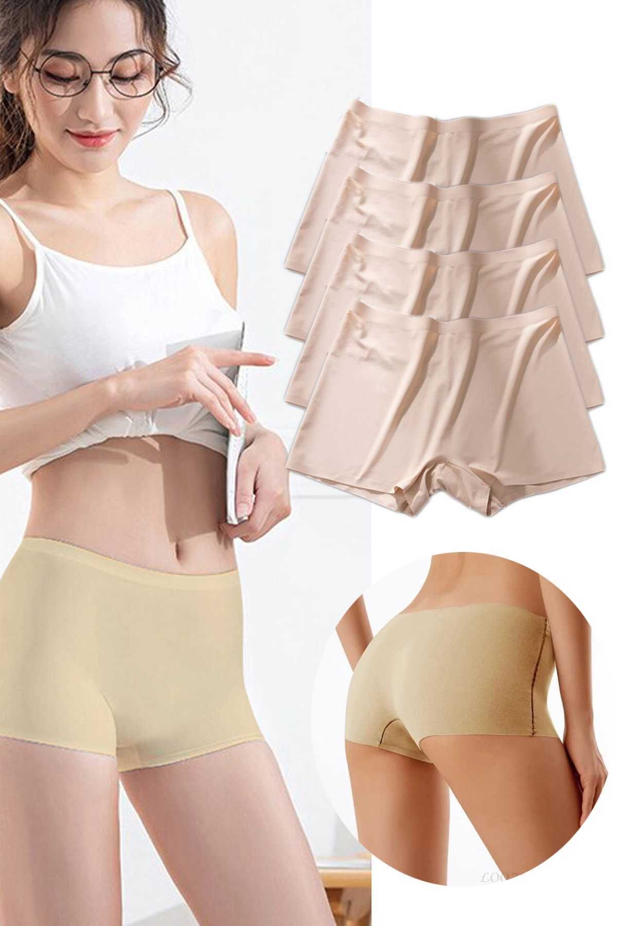 Shop58 4 Adet Kadın Dikişsiz Görünmez İz Yapmaz Mini Şort Boxer Ten