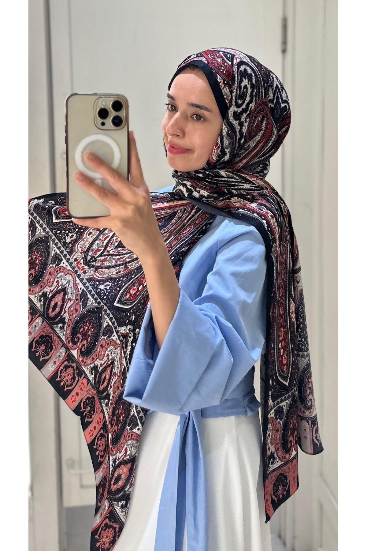 modayışığı Desenli Krep Bordo Şal