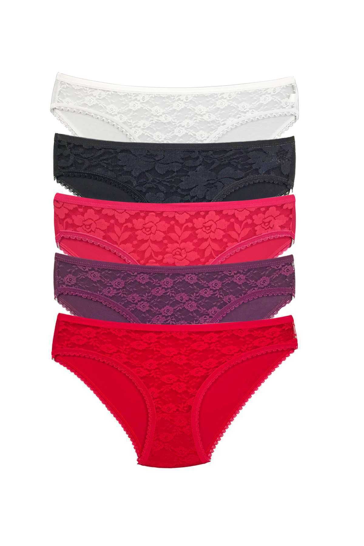 Shop58 5 Adet Önü Dantelli Transparan Kadın Slip Külot S130