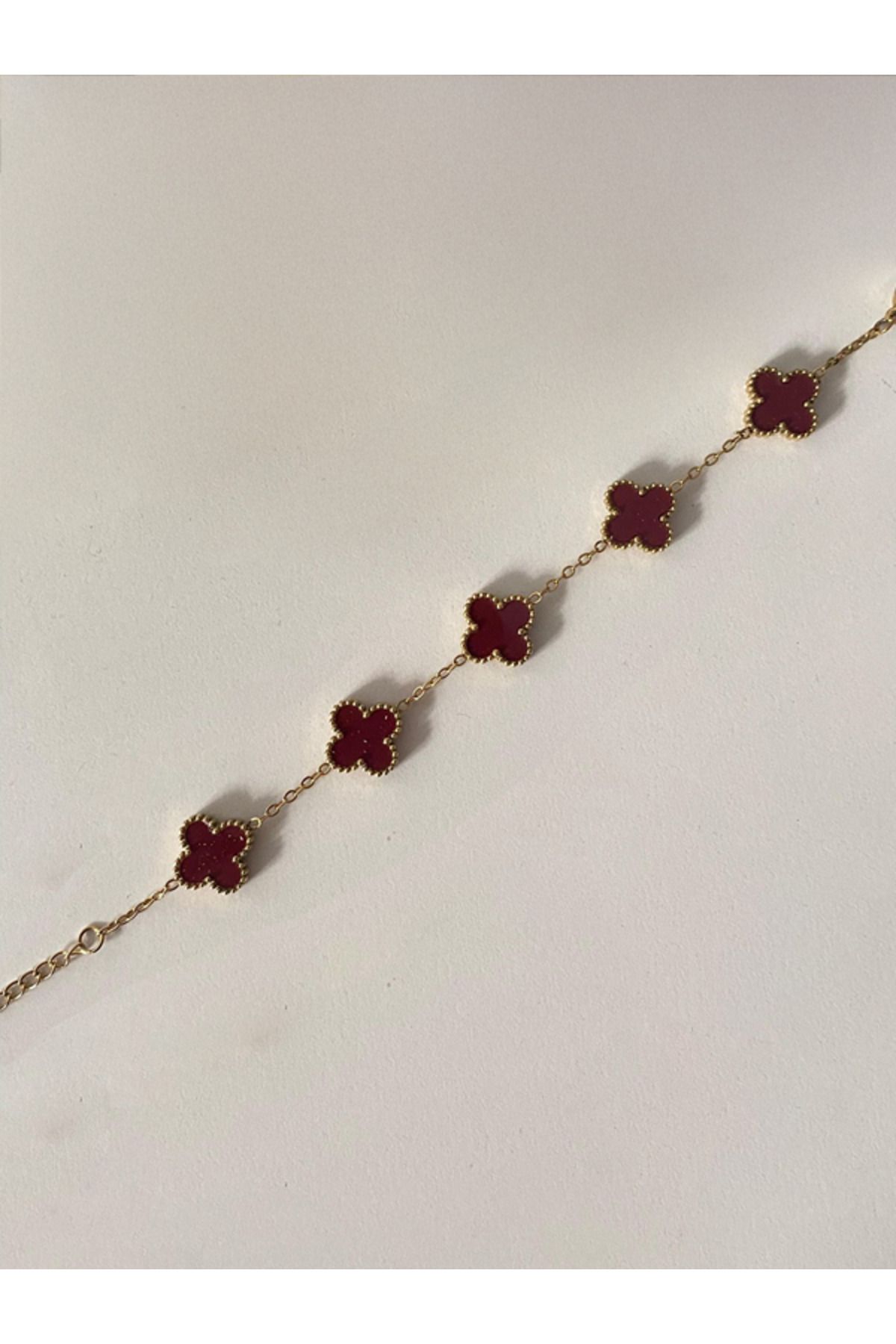 MODA Gold Van Cleef Bordo Bileklik