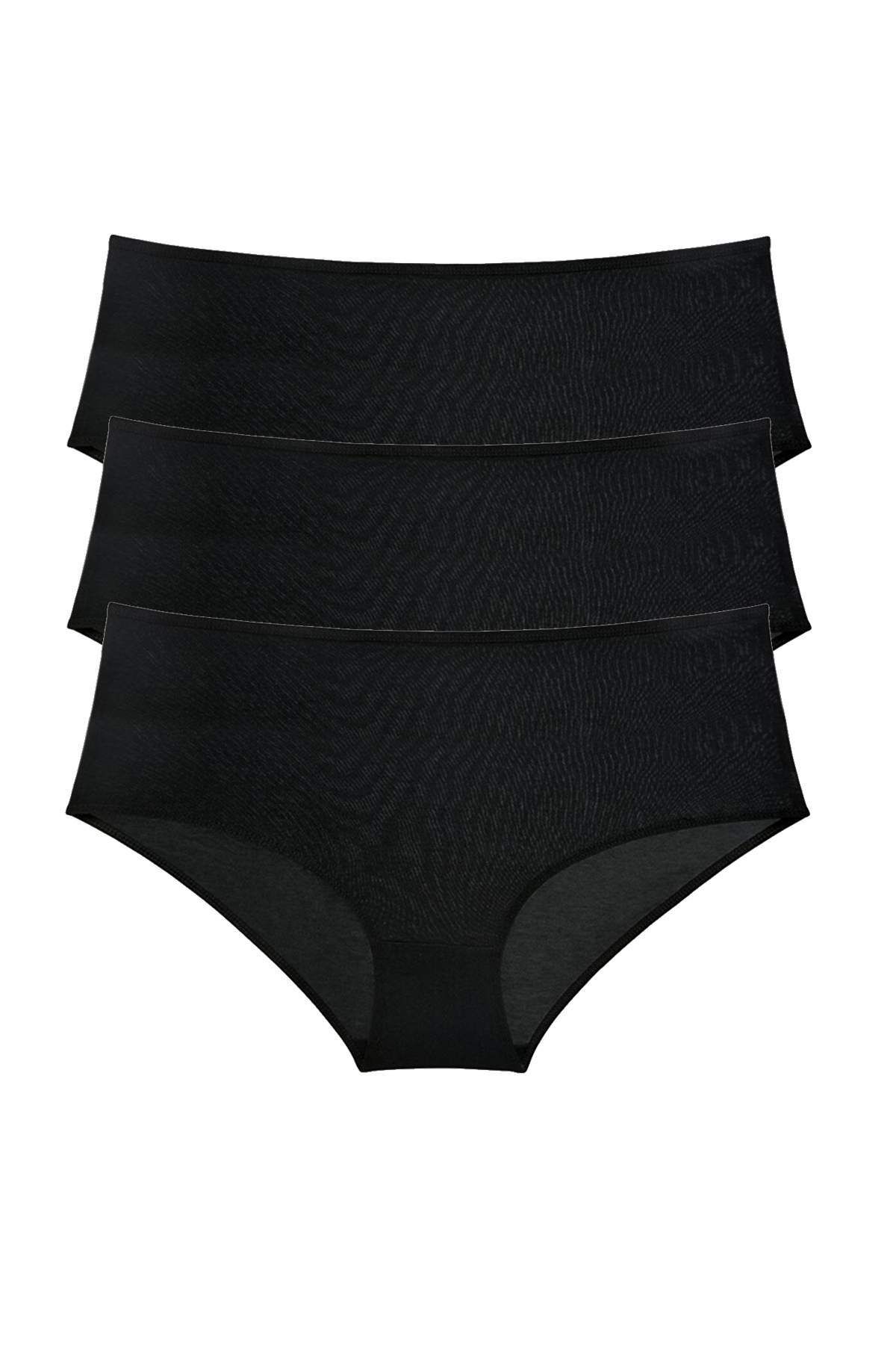Shop58 3 Adet Kadın Yüksek Bel Bato Külot Siyah