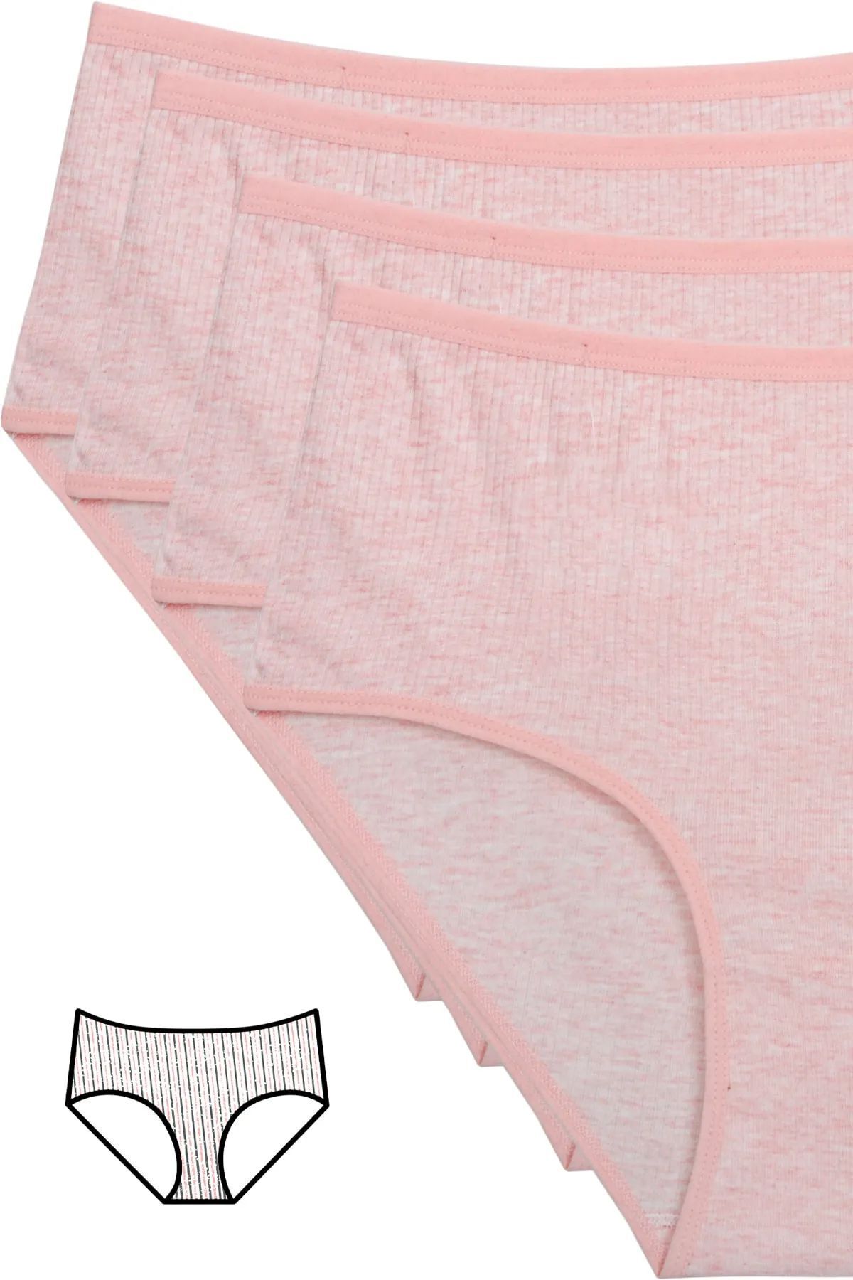 Shop58 4'lü Yeni Seri Renkli Yüksek Bel Fitilli Ribana Bato Külot Pembe