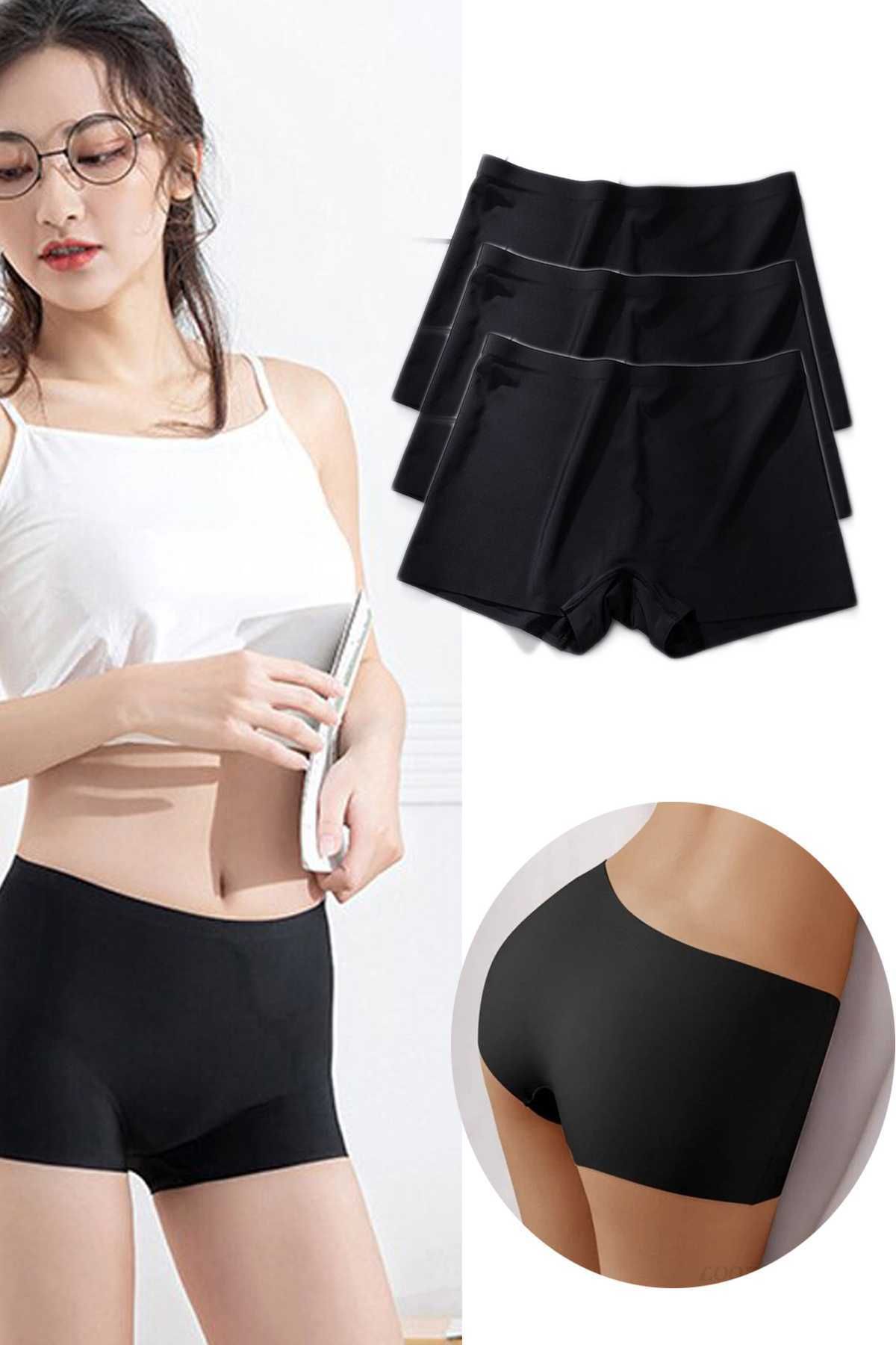 Shop58 3 Adet Kadın Dikişsiz Görünmez İz Yapmaz Mini Şort Boxer Siyah
