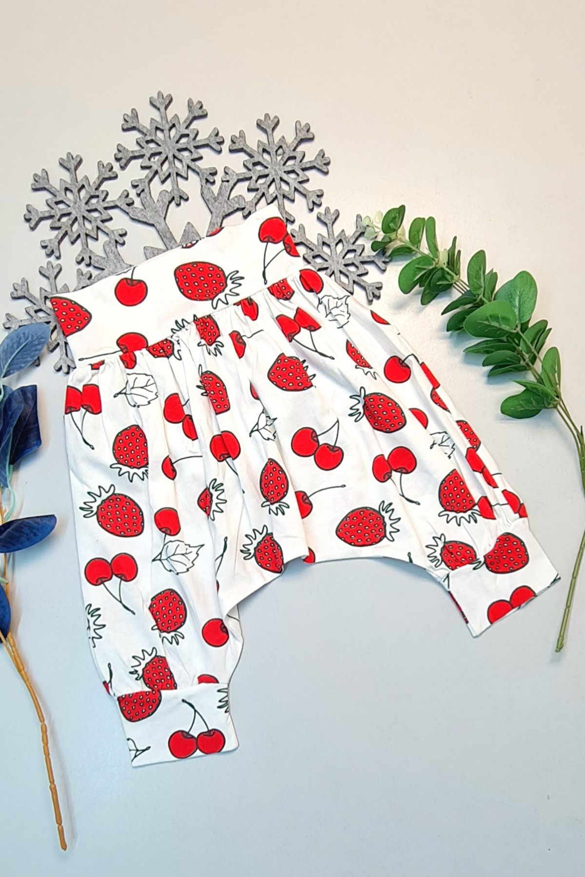 Shop58 Bebek Hediyelik Retro %100 Pamuk Şalvar Kiraz Çilek Desenli Hediye Çantam