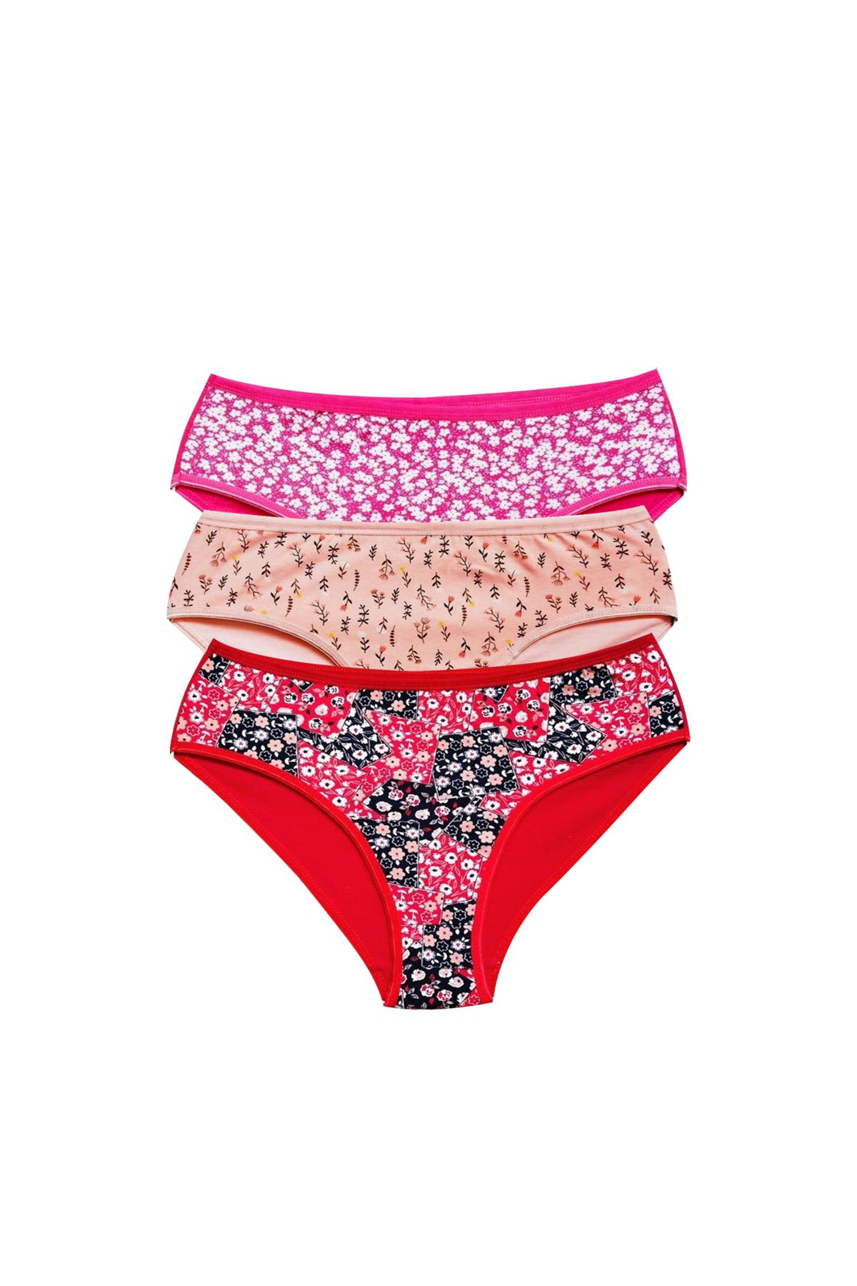Shop58 Pamuklu Geniş Kenarlı Likralı Desenli Bato Kadın Külot 3'lü Paket Set3