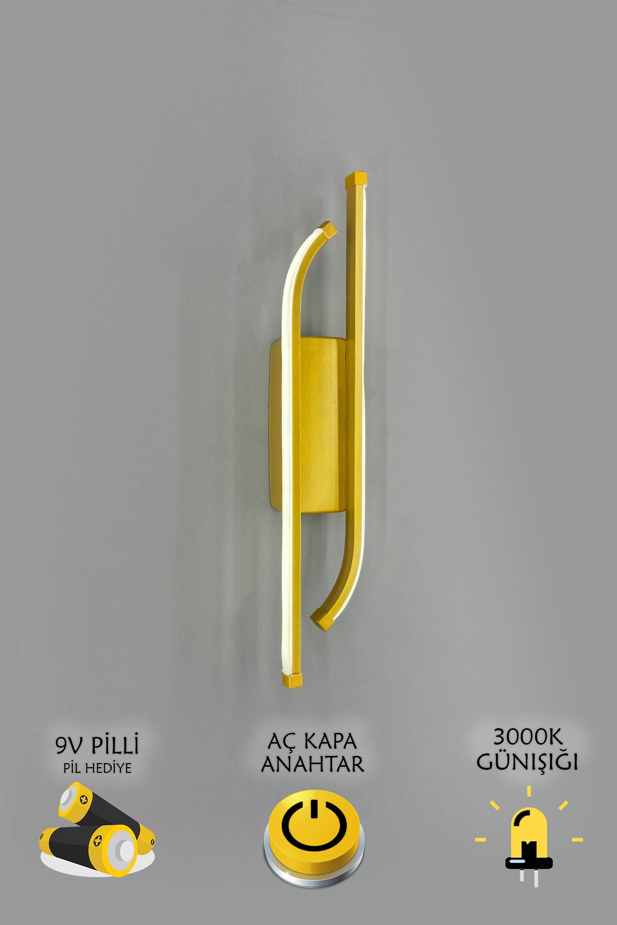 asva aydınlatma Pilli Gold Laura Günışığı Ledli Duvar Aplik