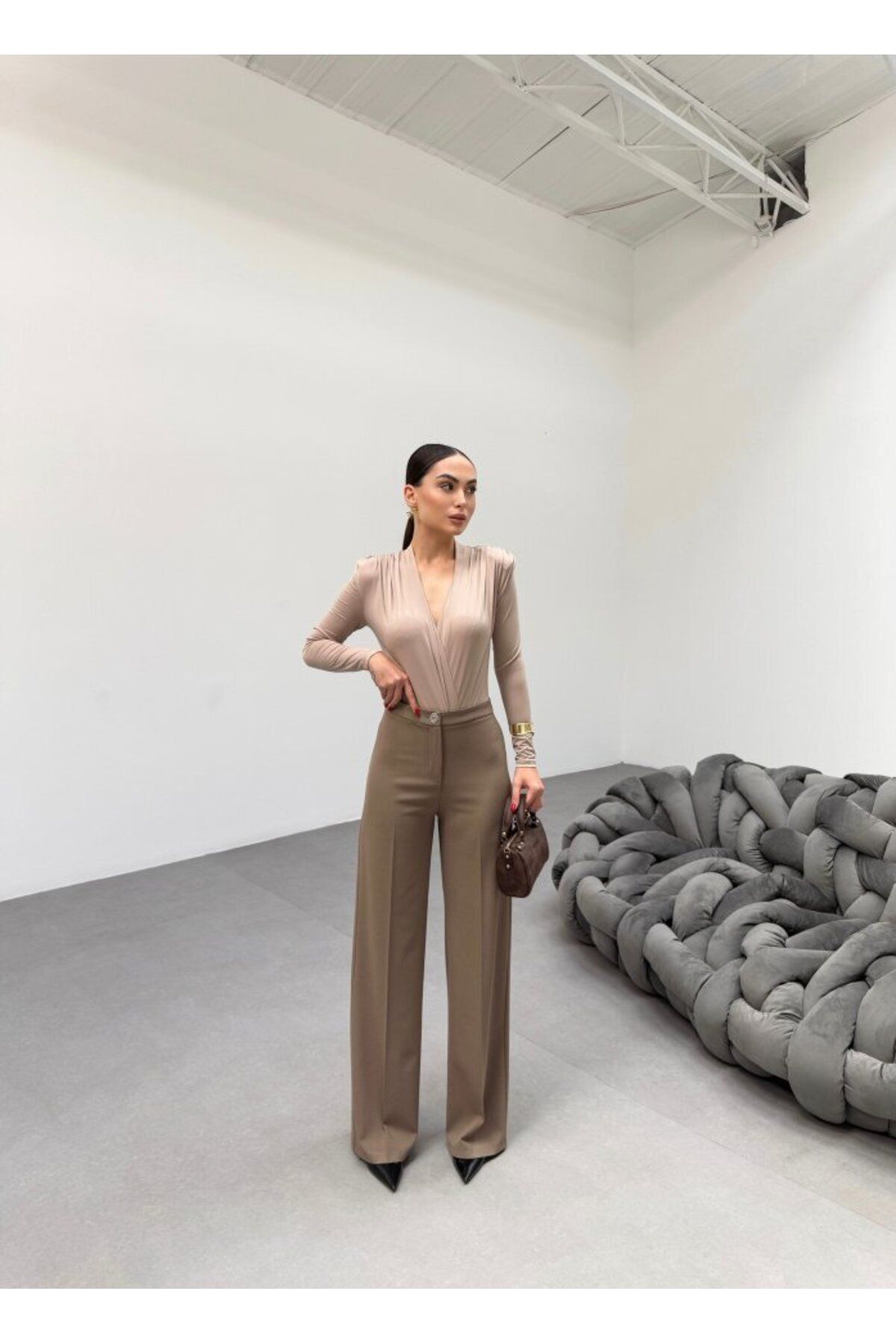 Şair 230 Gr Poly Viscose Lycra Metal Düğme Palazzo Pantolon
