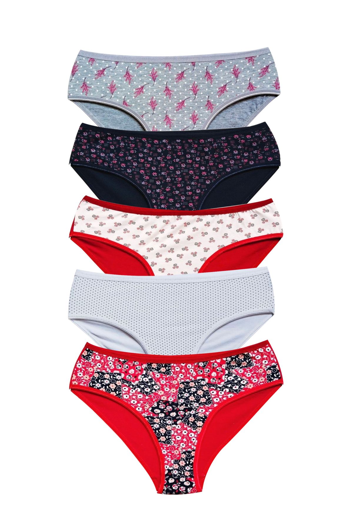 Shop58 Pamuklu Geniş Kenarlı Likralı Desenli Bato Kadın Külot 5'li Paket Set 1