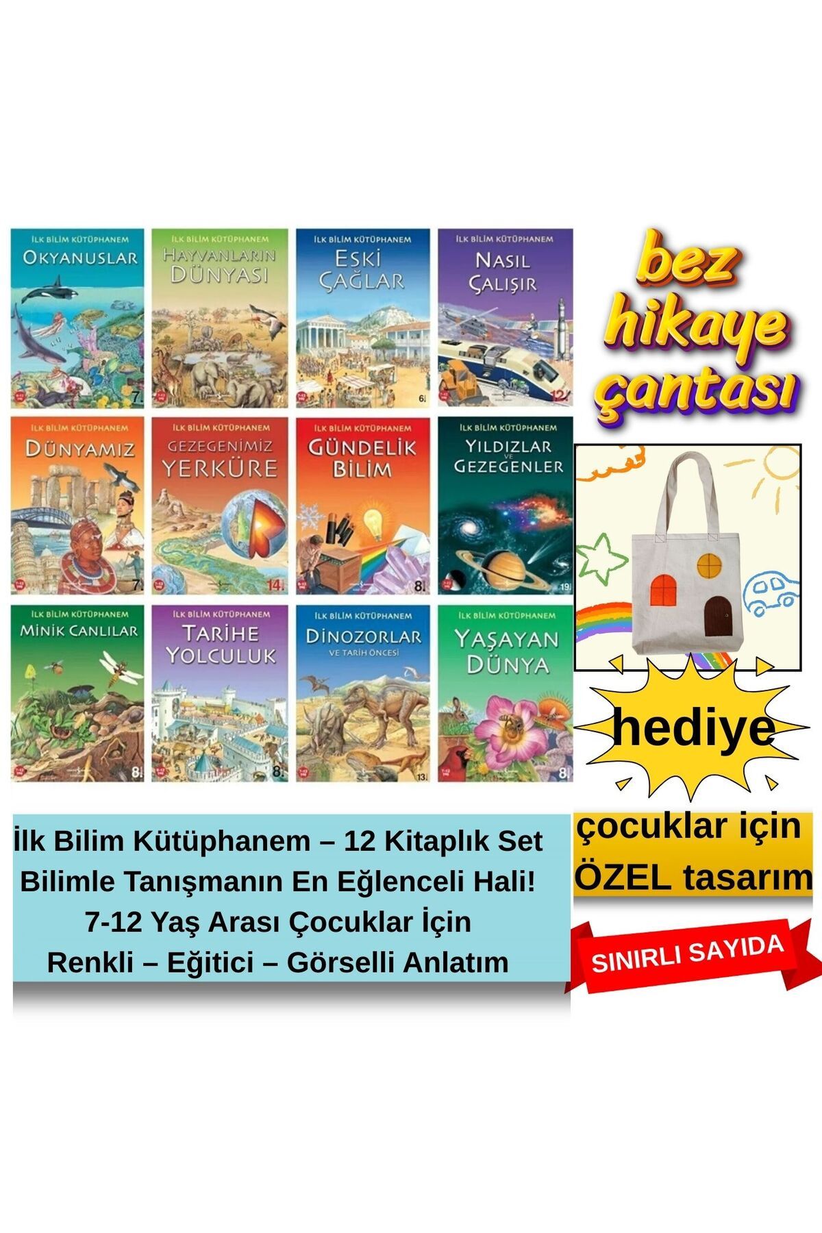 TÜRKİYE İŞ BANKASI KÜLTÜR YAYINLARI İlk Bilim Kütüphanem 12 Kitaplık Set – Bilimsel Keşif Serisi (Renkli Resimli) – 7-12 Yaş
