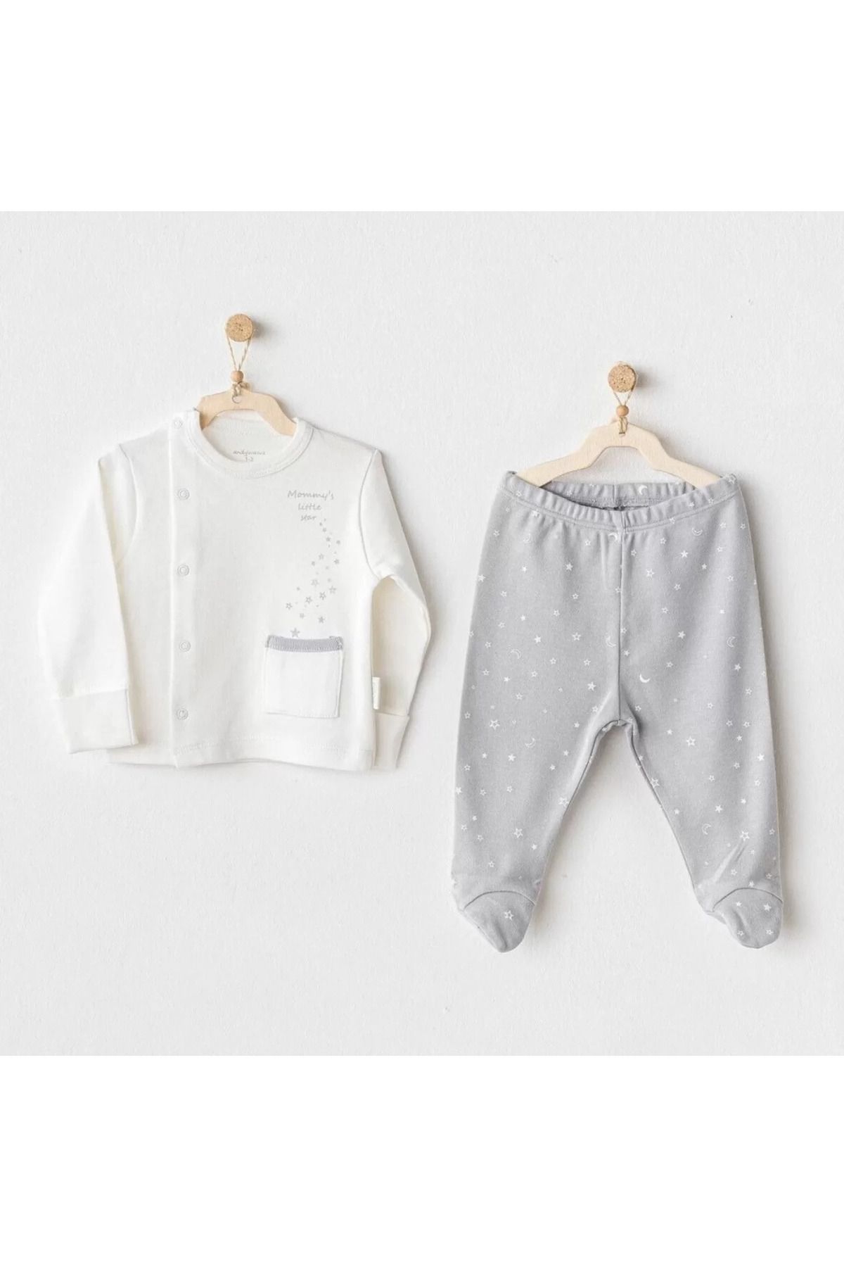 Shop58 Andywawa Ac25704 Sıde Snap Set Mommy's Little Star 2'li Zıbın Set Grey