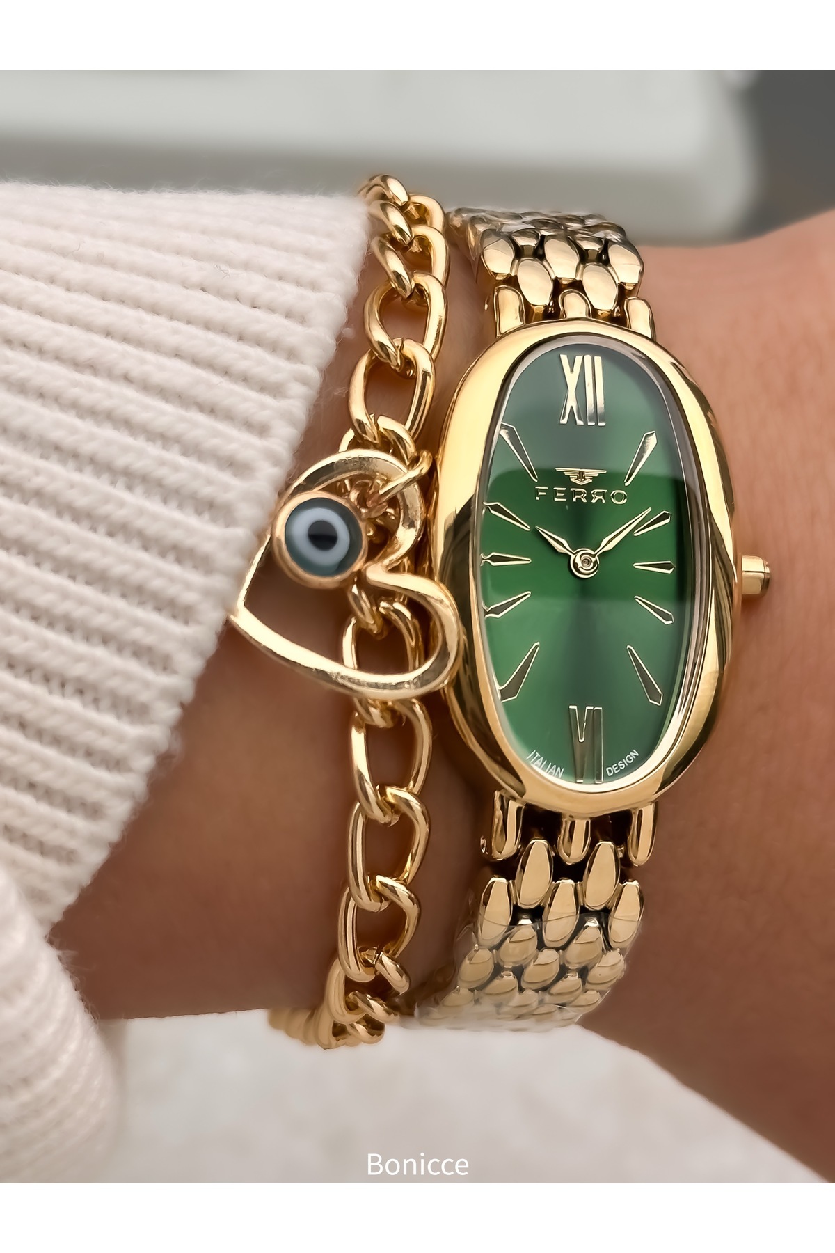 FERRO-Stylish Box, Yellow Green, Steel Cord, Oval Case, Vip Series Women's Wristwatch Bracelet Gift 3