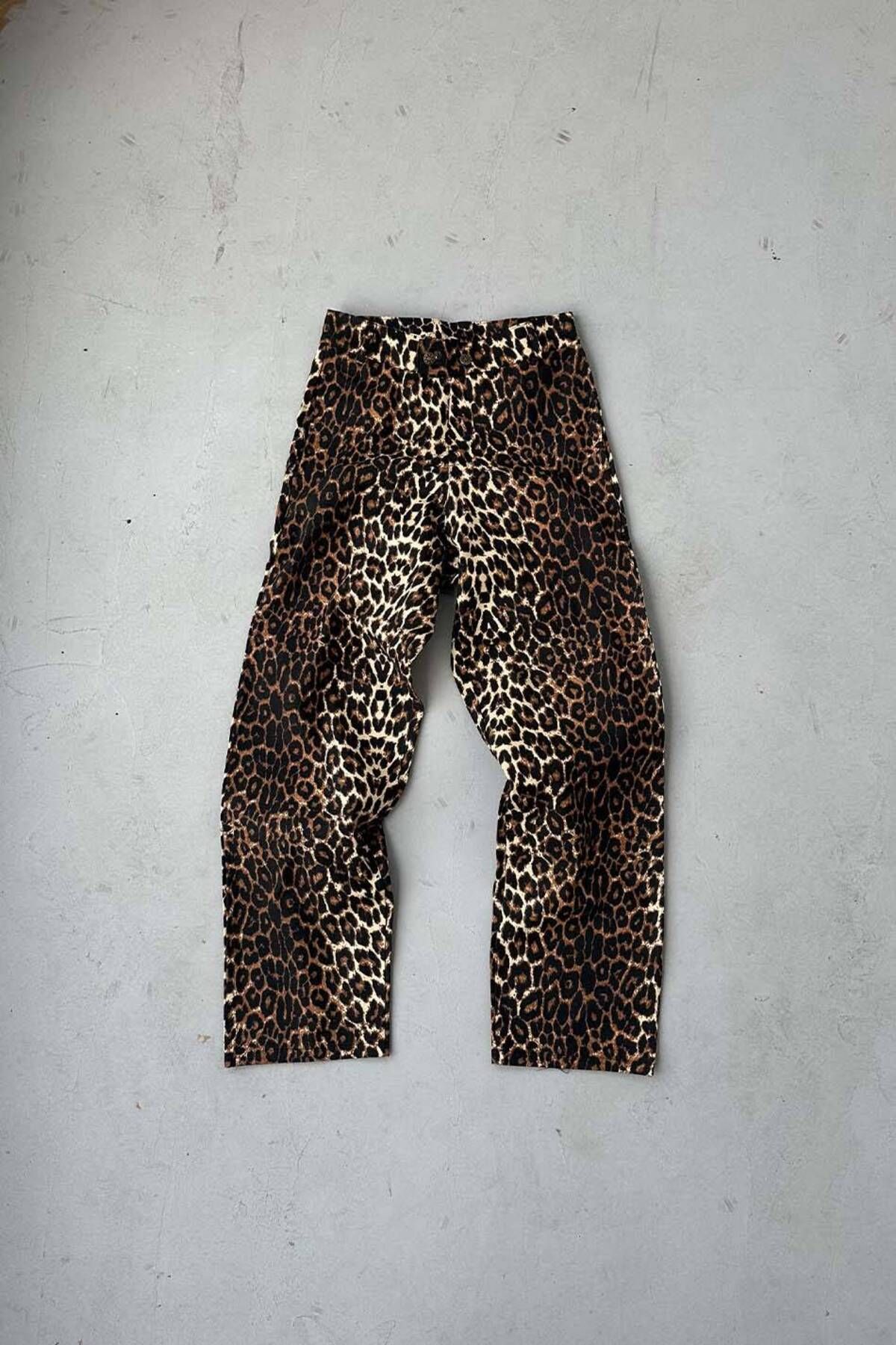 1887CLO Leopar Desenli Yüksek Bel Baggy Pantolon